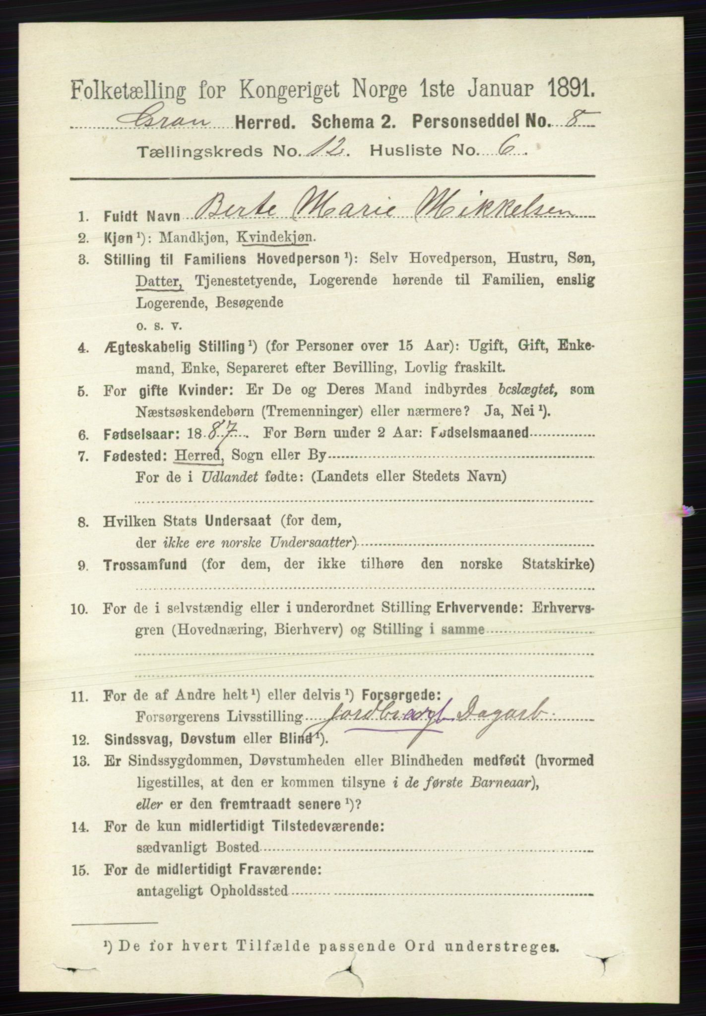 RA, 1891 census for 0534 Gran, 1891, p. 6226