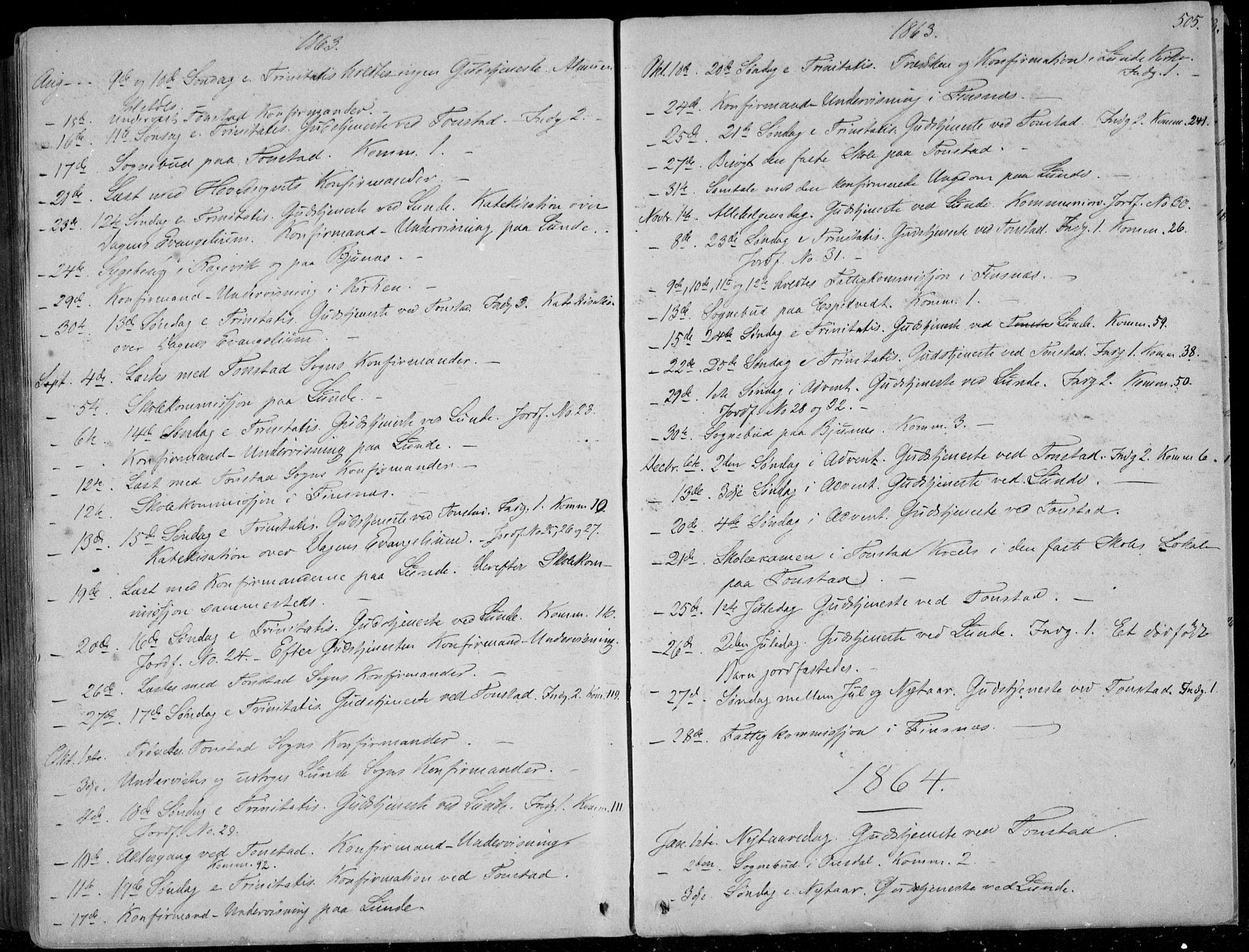 Sirdal sokneprestkontor, SAK/1111-0036/F/Fa/Fab/L0002: Parish register (official) no. A 2, 1855-1874, p. 505