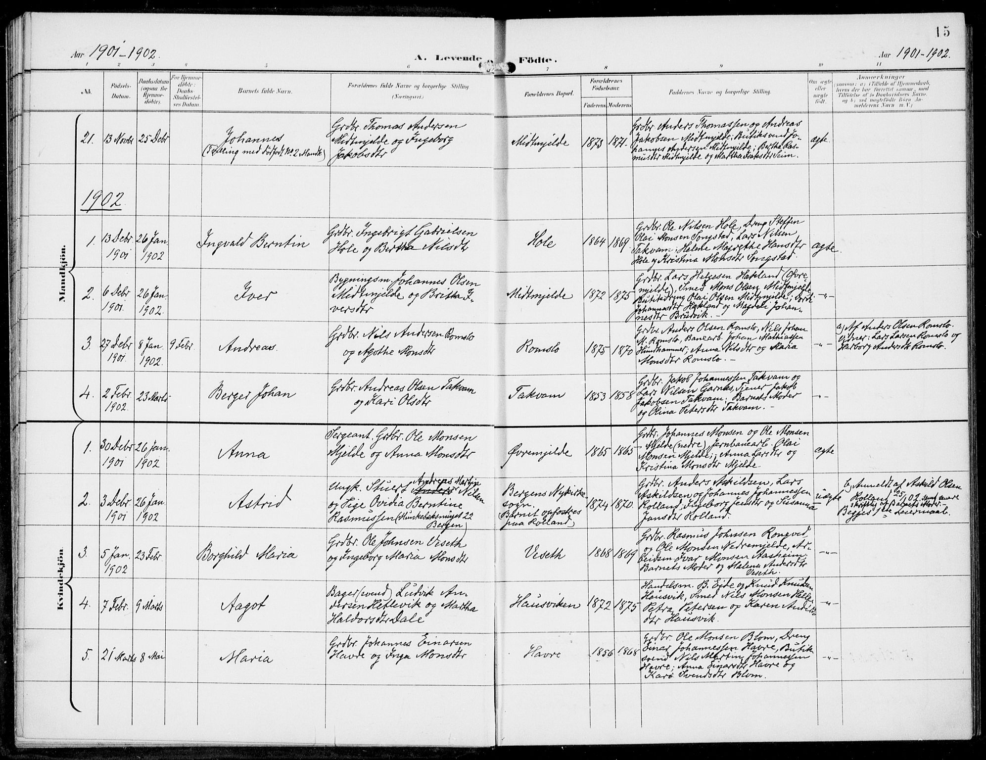 Haus sokneprestembete, SAB/A-75601/H/Haa: Parish register (official) no. B  2, 1899-1912, p. 15