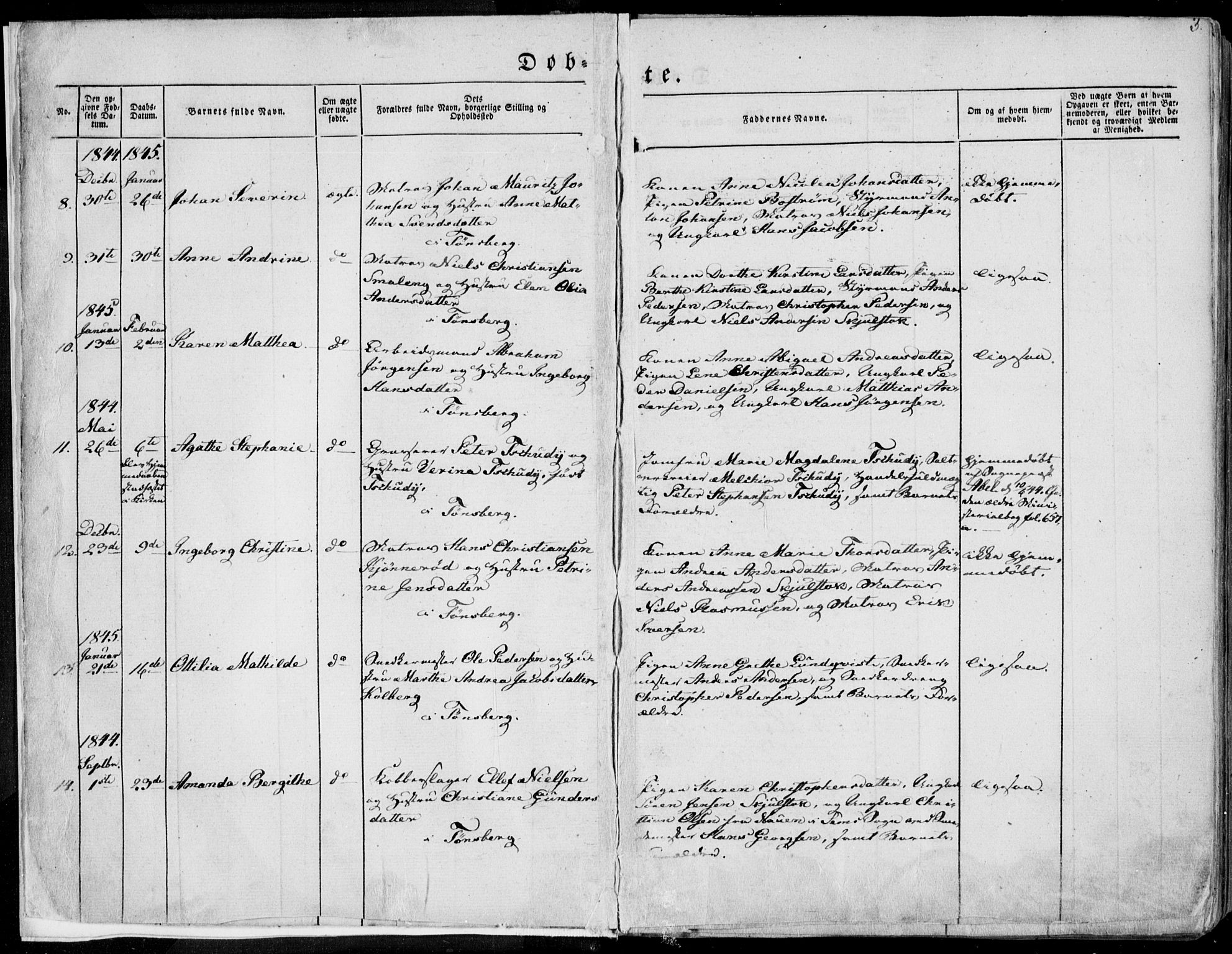 Tønsberg kirkebøker, AV/SAKO-A-330/F/Fa/L0007: Parish register (official) no. I 7, 1845-1854, p. 3