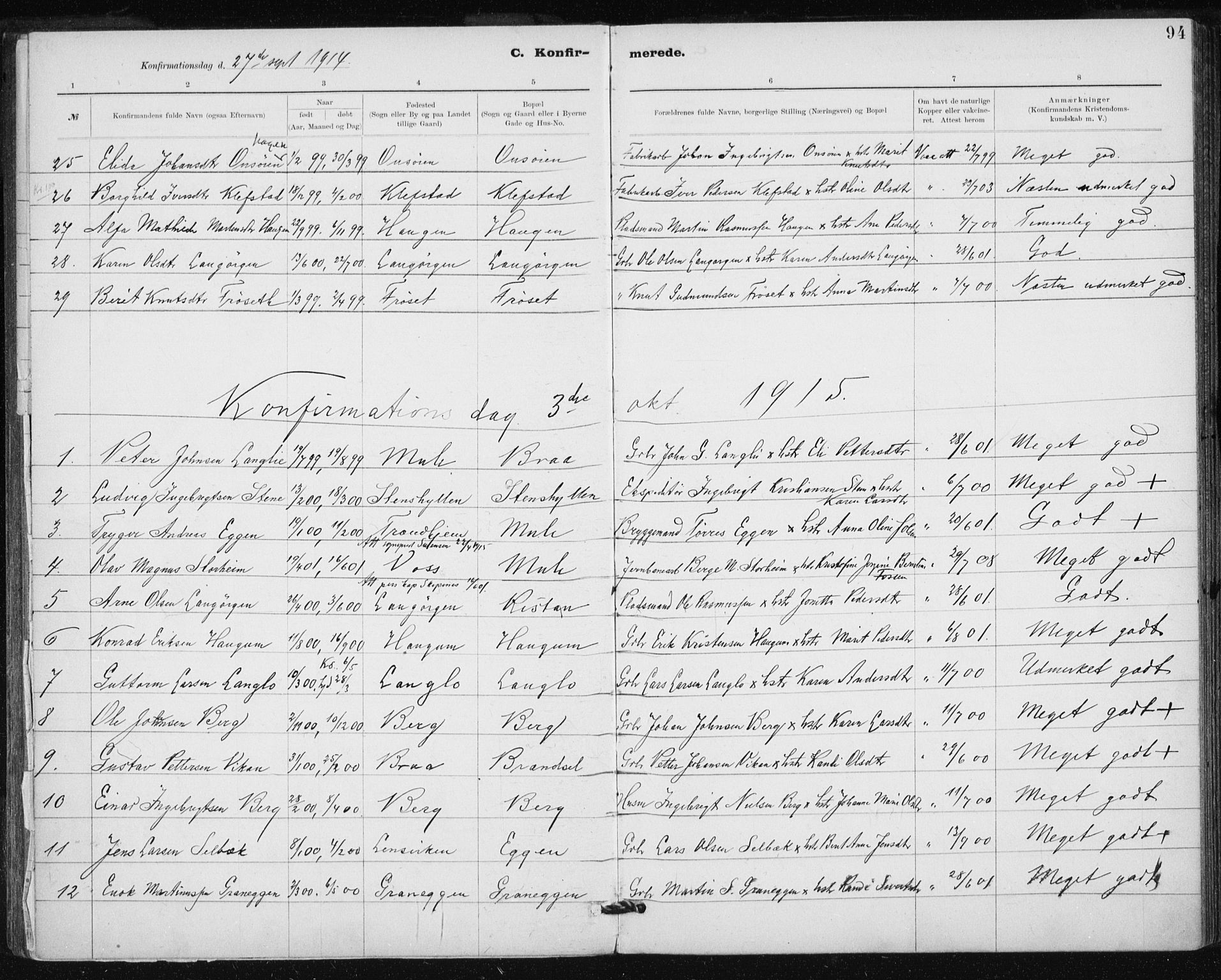 Ministerialprotokoller, klokkerbøker og fødselsregistre - Sør-Trøndelag, SAT/A-1456/612/L0381: Parish register (official) no. 612A13, 1907-1923, p. 94
