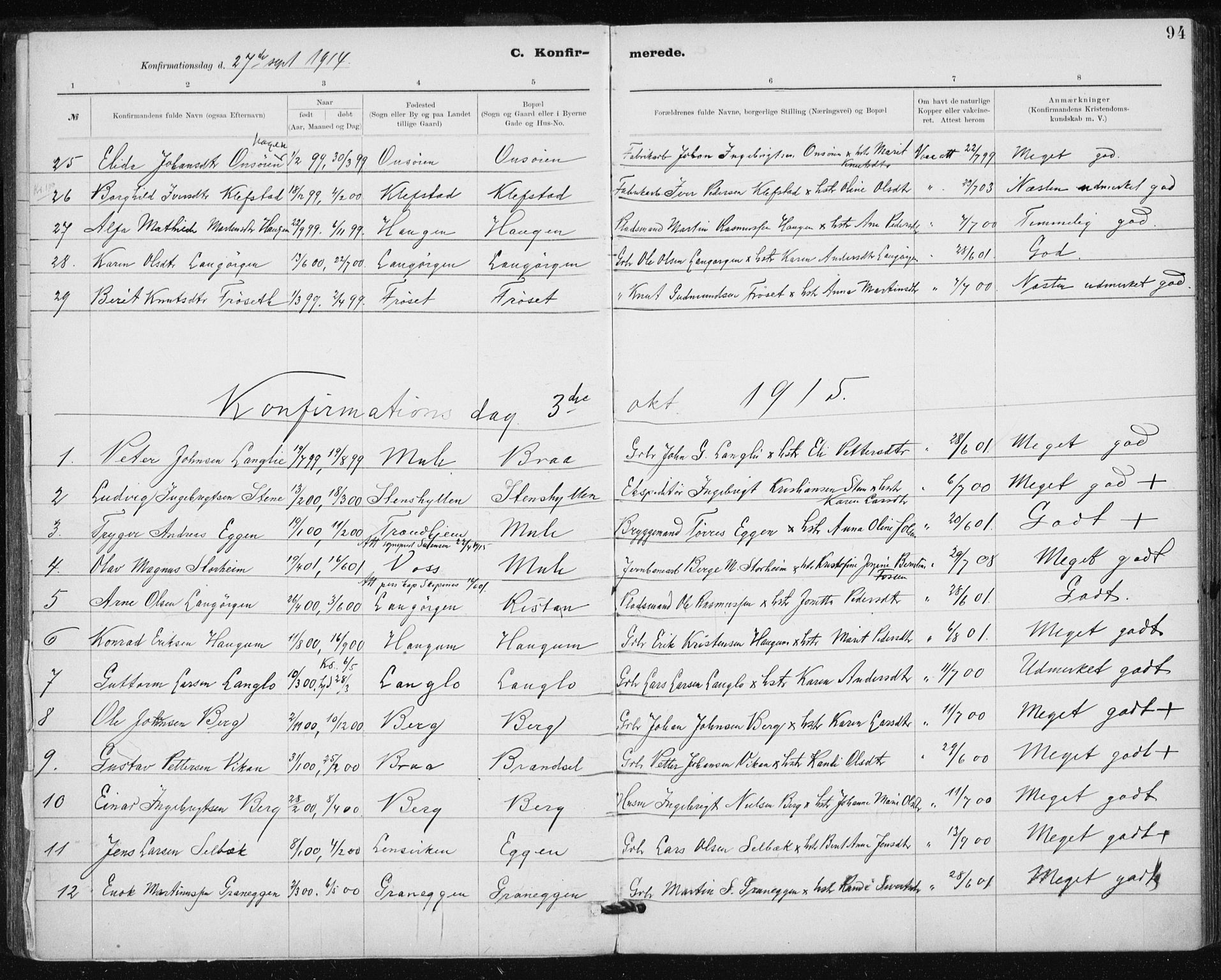 Ministerialprotokoller, klokkerbøker og fødselsregistre - Sør-Trøndelag, AV/SAT-A-1456/612/L0381: Parish register (official) no. 612A13, 1907-1923, p. 94