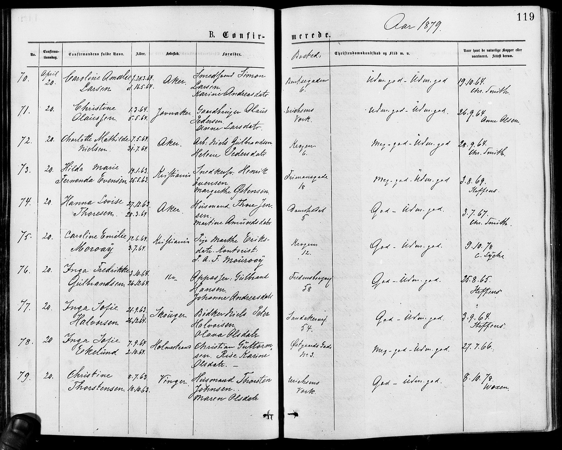 Gamle Aker prestekontor Kirkebøker, AV/SAO-A-10617a/F/L0005: Parish register (official) no. 5, 1873-1881, p. 119