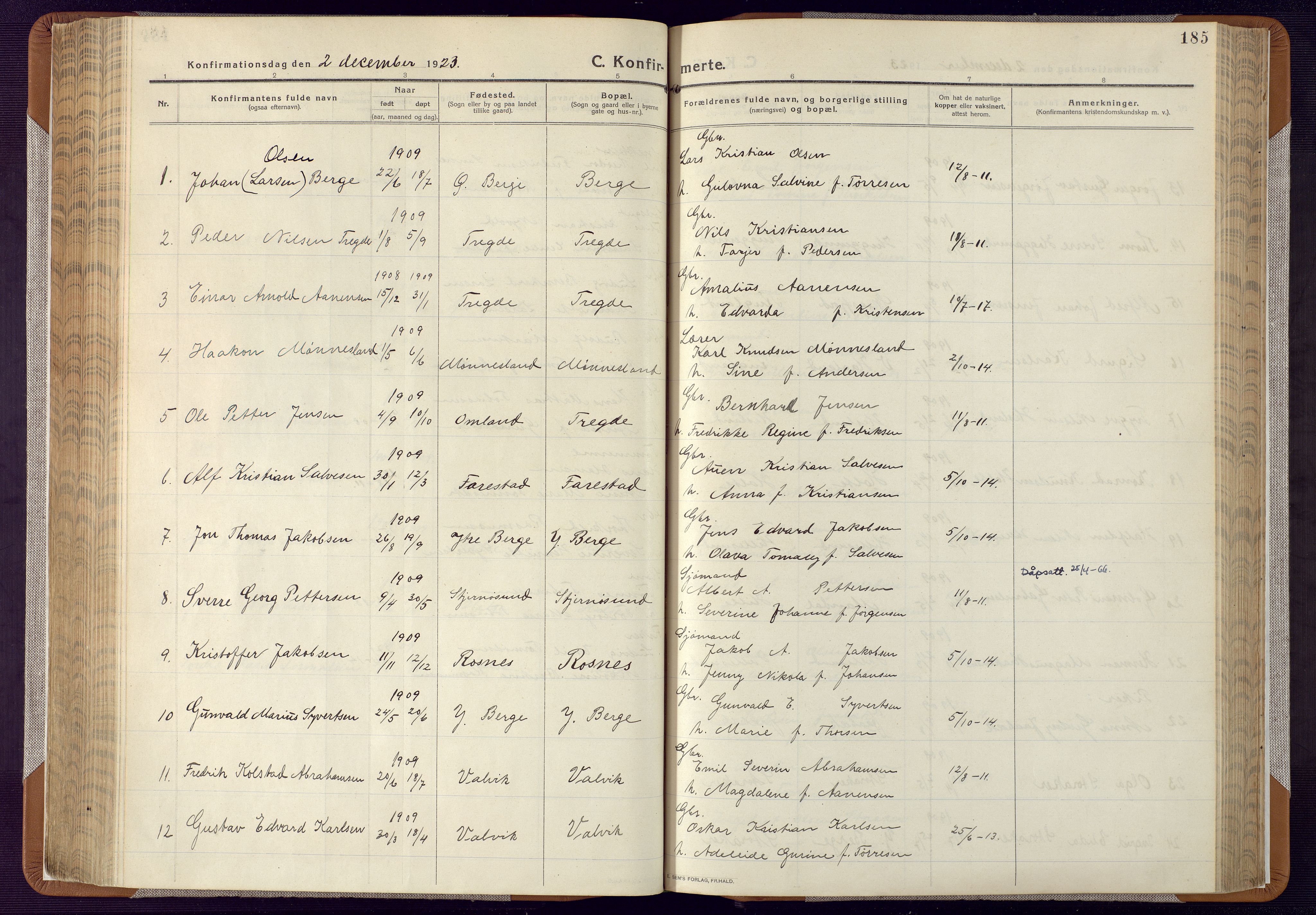 Mandal sokneprestkontor, AV/SAK-1111-0030/F/Fa/Faa/L0022: Parish register (official) no. A 22, 1913-1925, p. 185