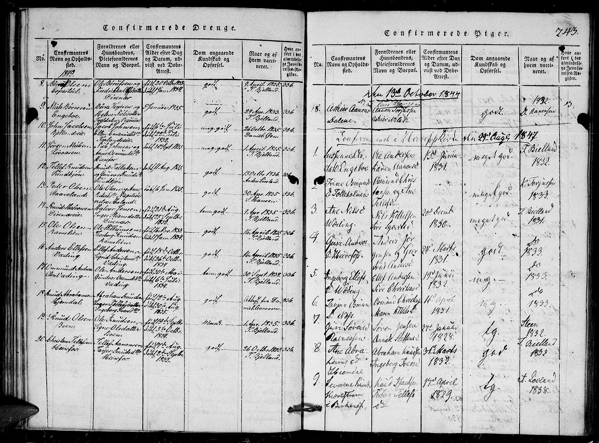 Herefoss sokneprestkontor, AV/SAK-1111-0019/F/Fa/Faa/L0001: Parish register (official) no. A 1, 1816-1860, p. 243