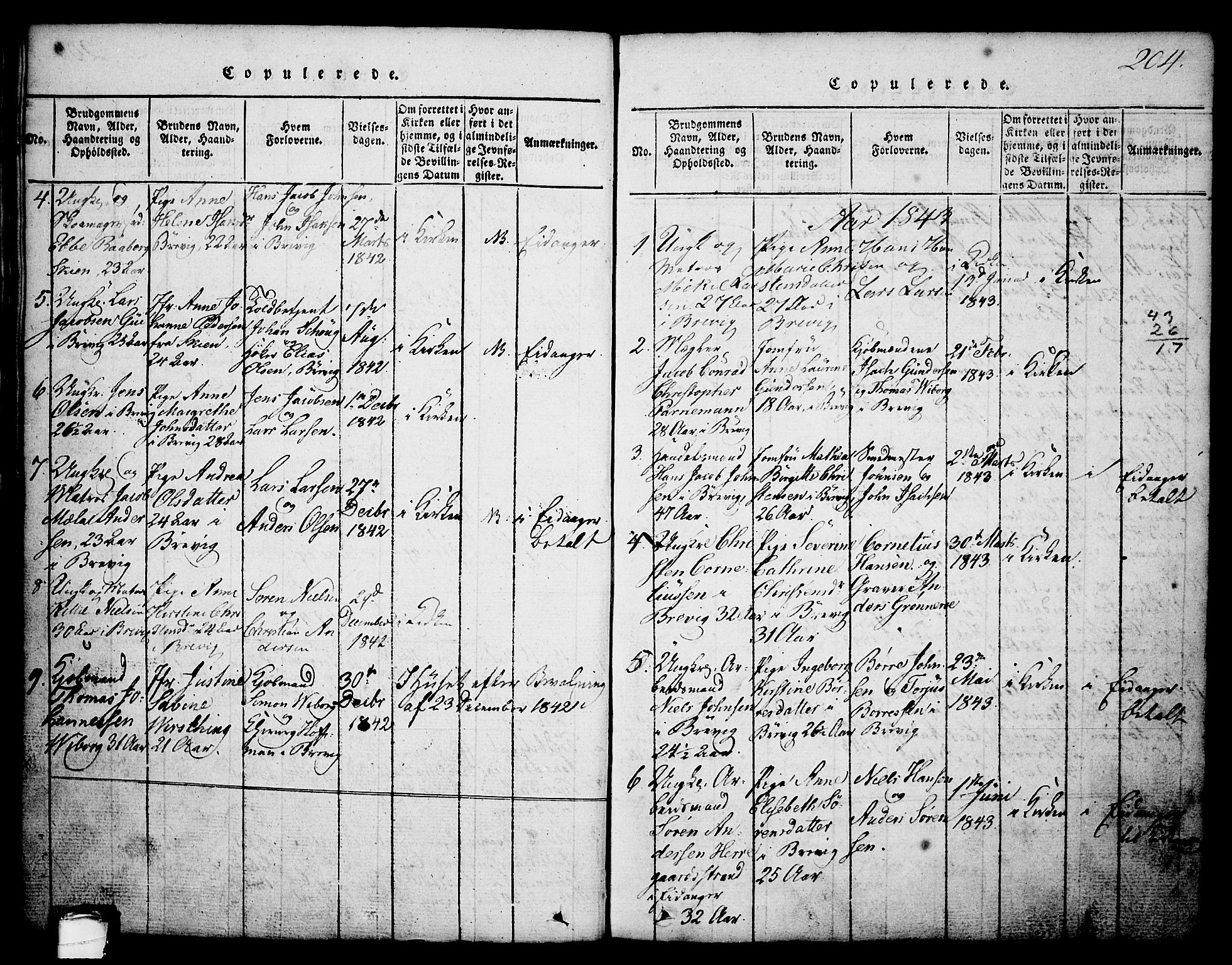 Brevik kirkebøker, AV/SAKO-A-255/G/Ga/L0001: Parish register (copy) no. 1, 1814-1845, p. 204