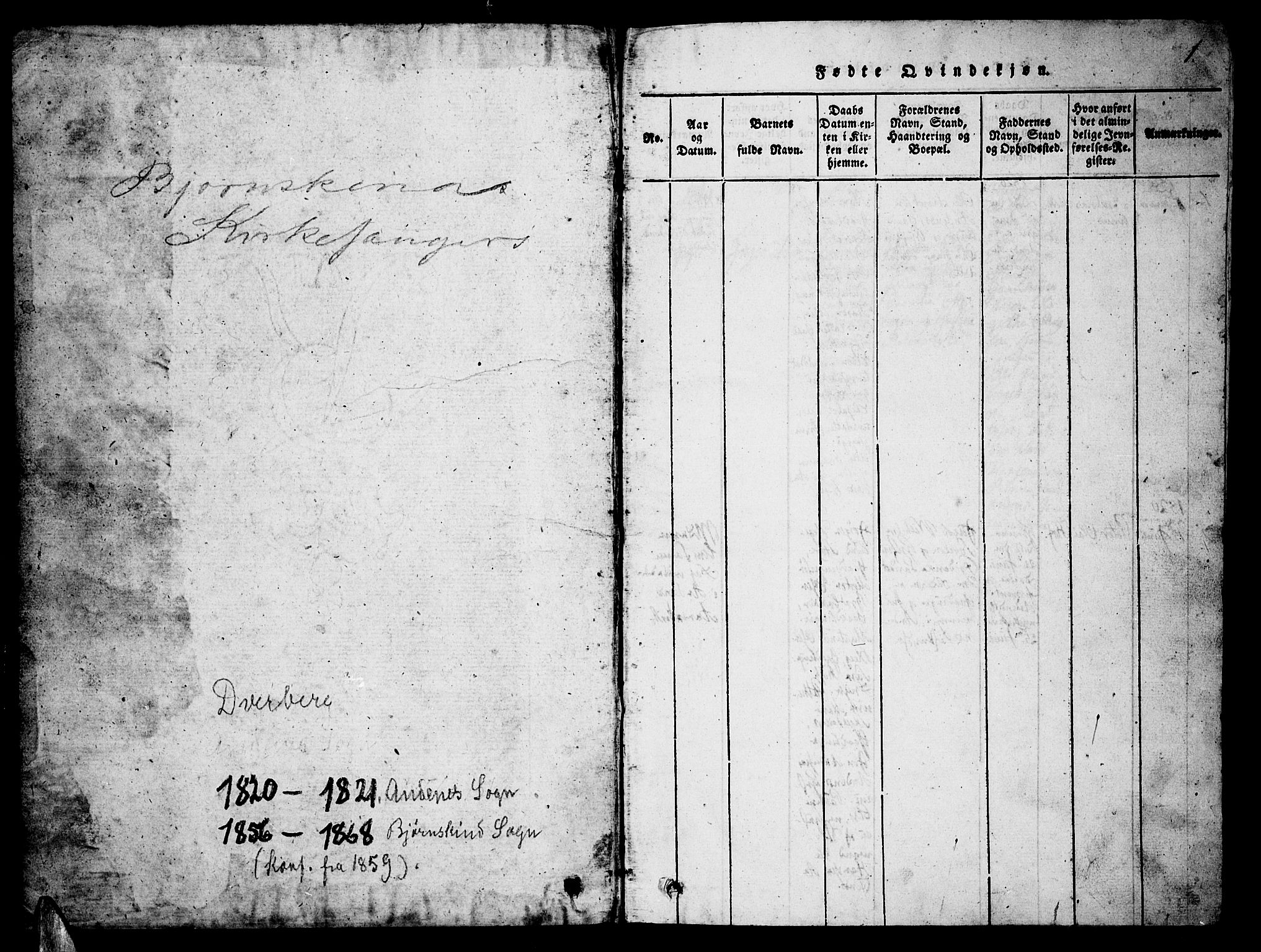 Ministerialprotokoller, klokkerbøker og fødselsregistre - Nordland, AV/SAT-A-1459/899/L1446: Parish register (copy) no. 899C01, 1820-1868, p. 0-1