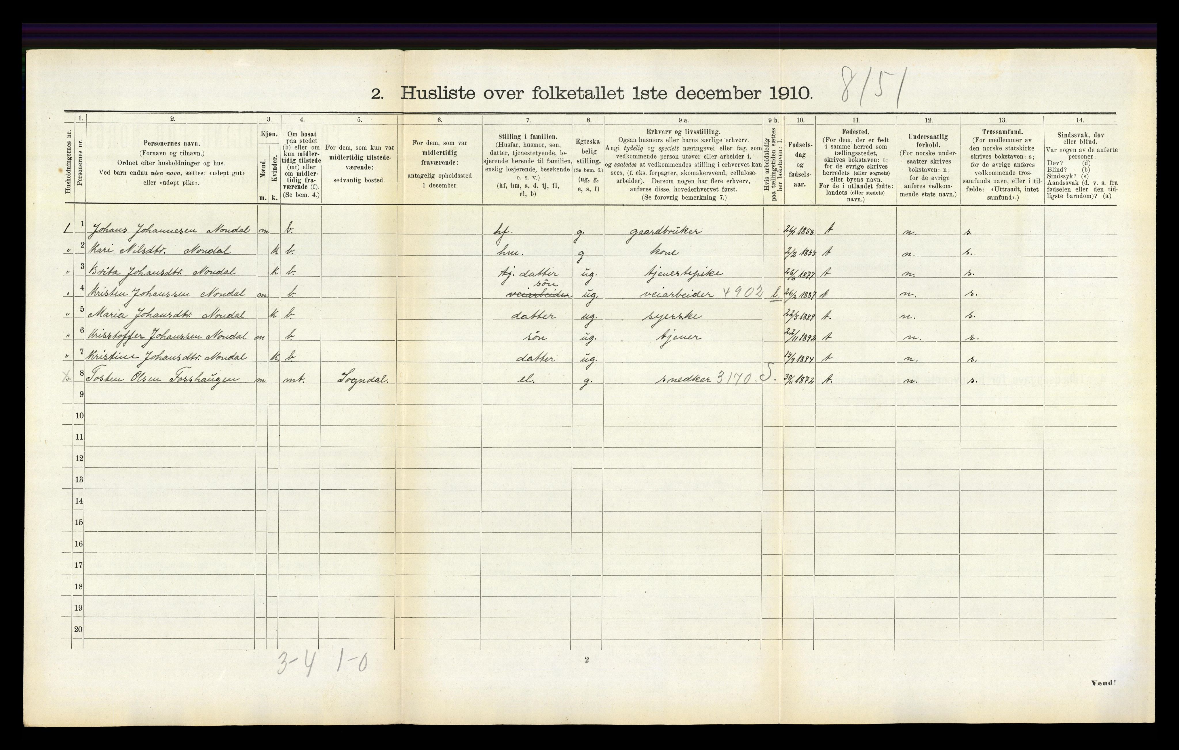 RA, 1910 census for Hafslo, 1910, p. 450