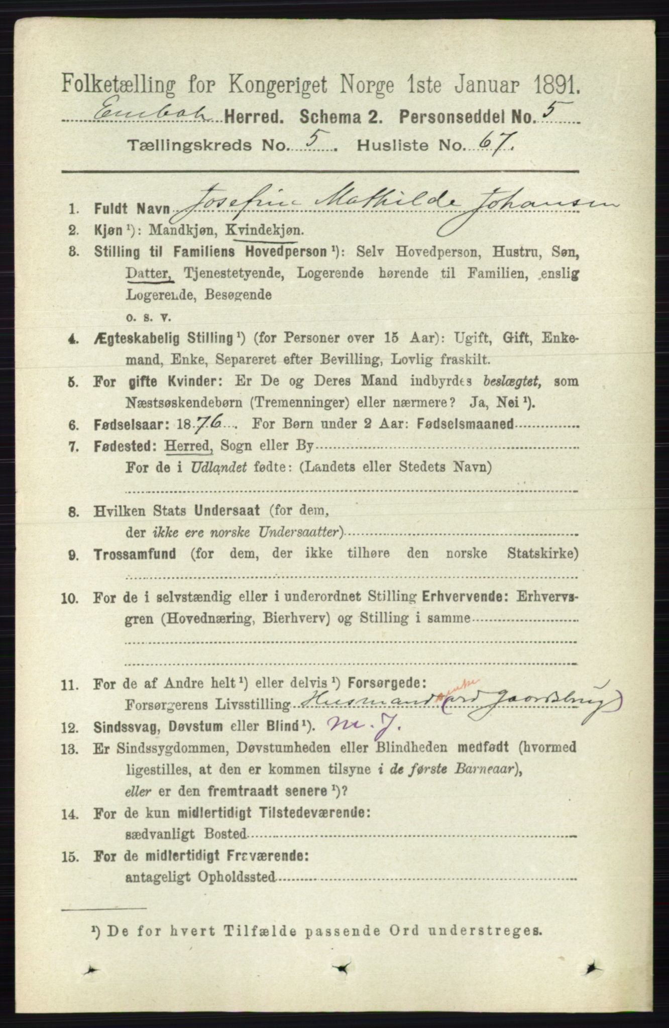 RA, 1891 census for 0229 Enebakk, 1891, p. 2397