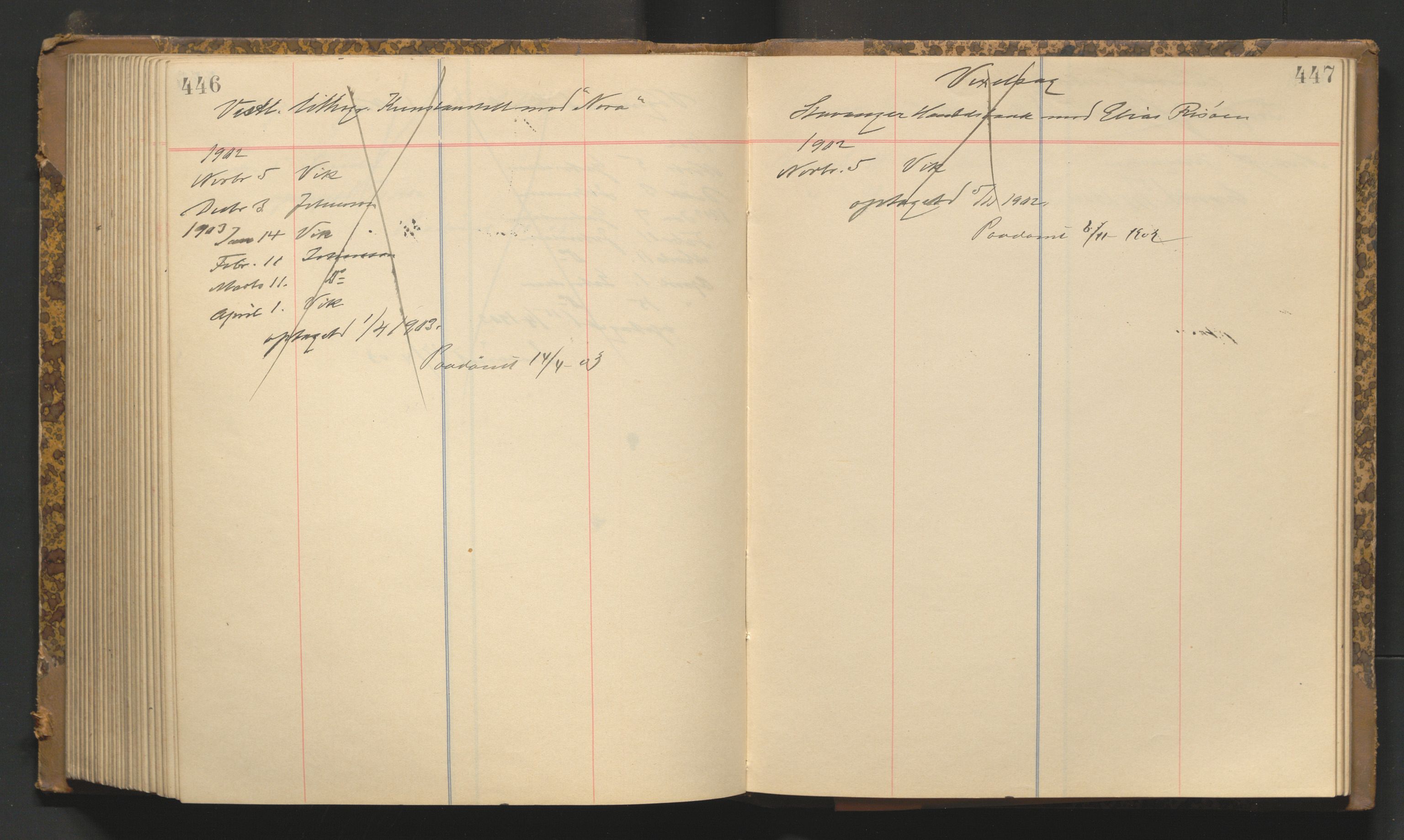 Stavanger byfogd, AV/SAST-A-101408/001/3/32/32A/L0003: Saksliste for Stavanger byting, 1900-1903, p. 446-447