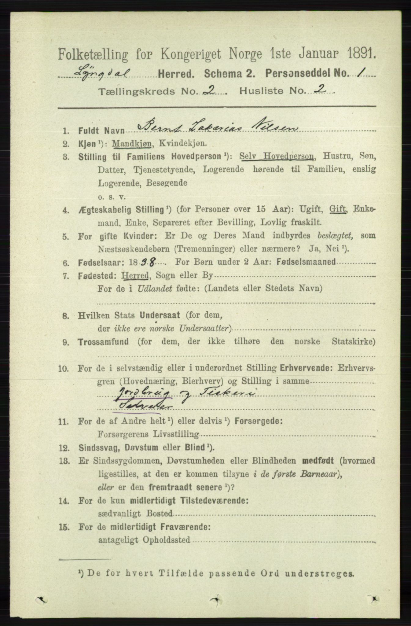 RA, 1891 census for 1032 Lyngdal, 1891, p. 556