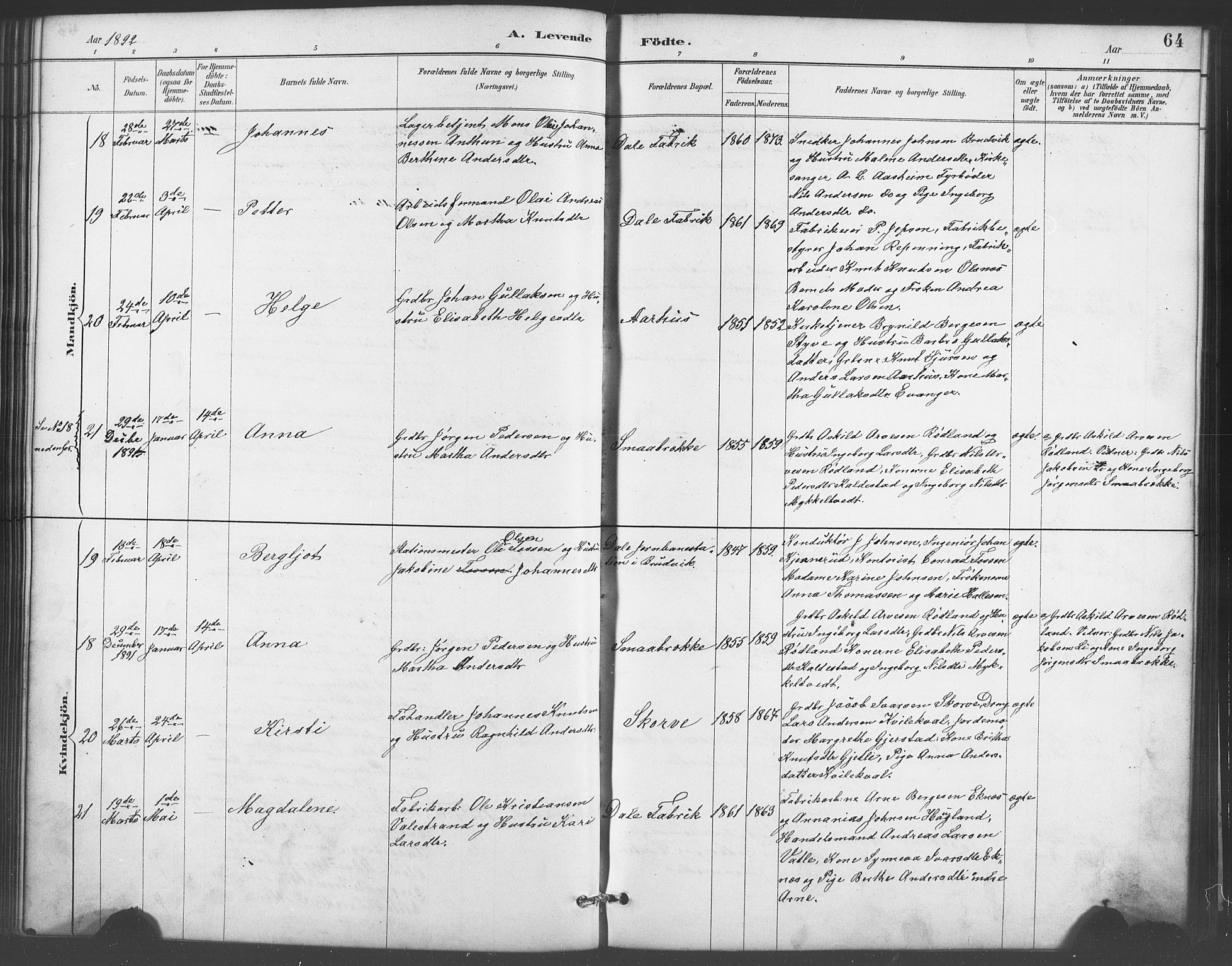 Evanger sokneprestembete, AV/SAB-A-99924: Parish register (copy) no. A 4, 1887-1897, p. 64