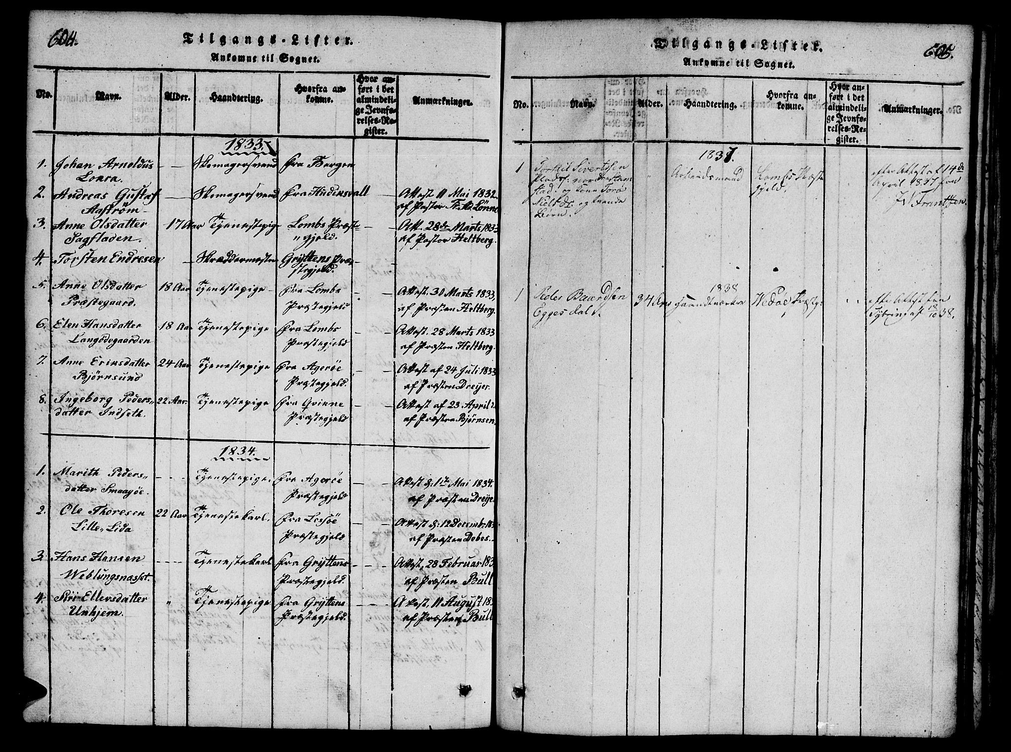Ministerialprotokoller, klokkerbøker og fødselsregistre - Møre og Romsdal, SAT/A-1454/558/L0688: Parish register (official) no. 558A02, 1818-1843, p. 604-605
