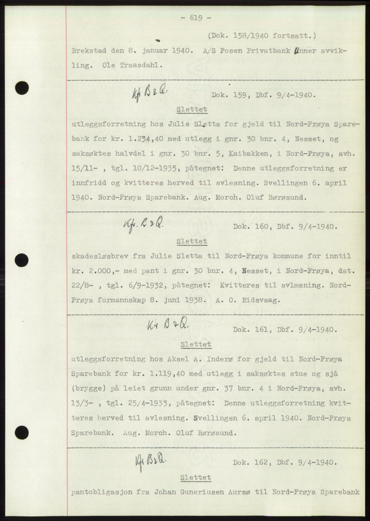 Hitra sorenskriveri, AV/SAT-A-0018/2/2C/2Ca: Mortgage book no. C1, 1936-1945, Diary no: : 159/1940