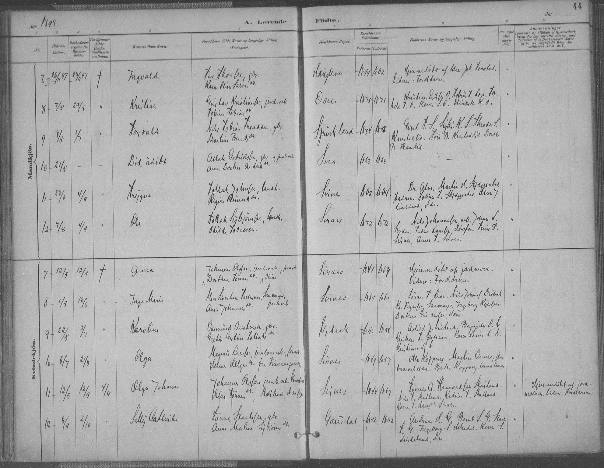 Bakke sokneprestkontor, AV/SAK-1111-0002/F/Fa/Faa/L0008: Parish register (official) no. A 8, 1887-1911, p. 44