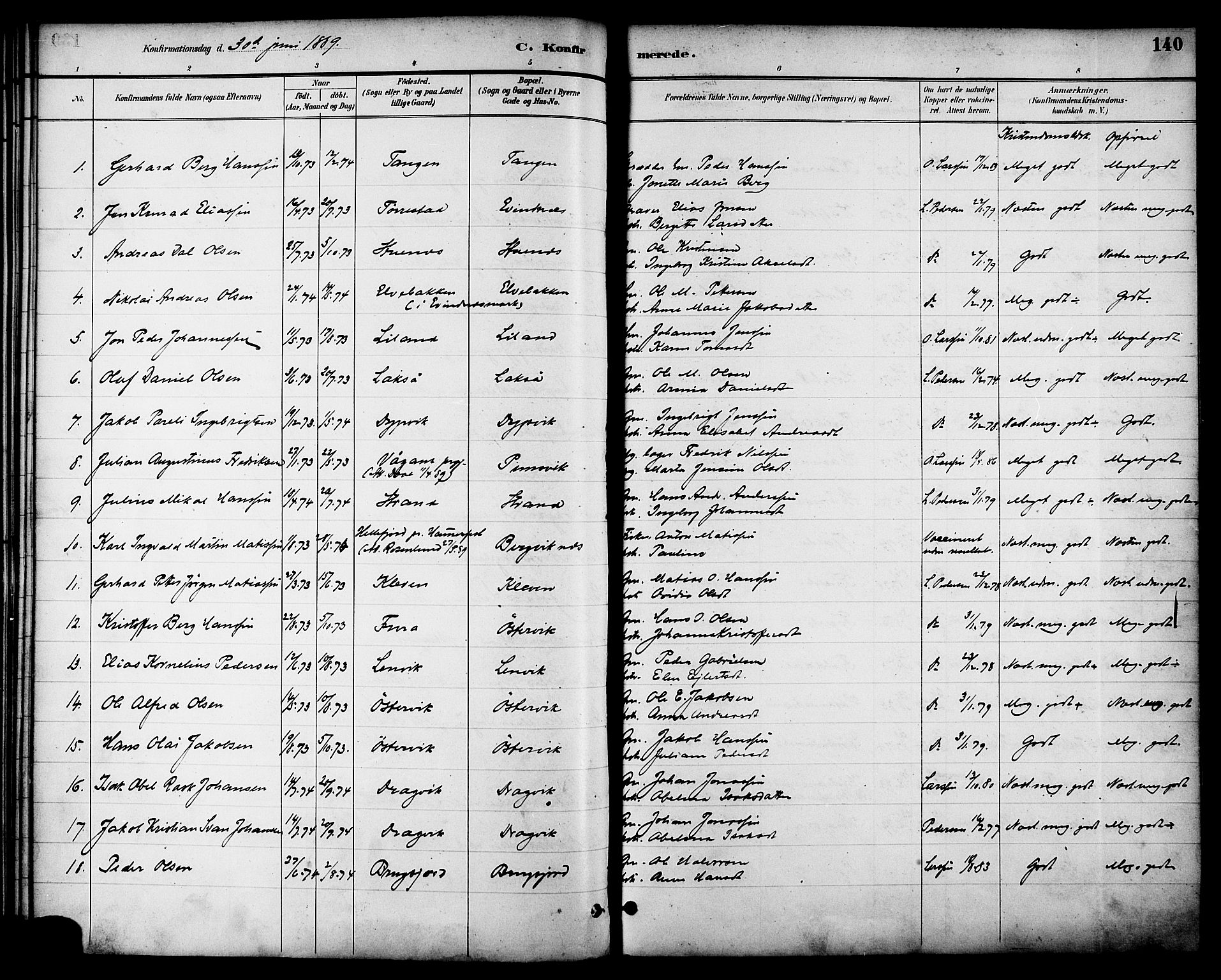 Ministerialprotokoller, klokkerbøker og fødselsregistre - Nordland, SAT/A-1459/863/L0898: Parish register (official) no. 863A10, 1886-1897, p. 140