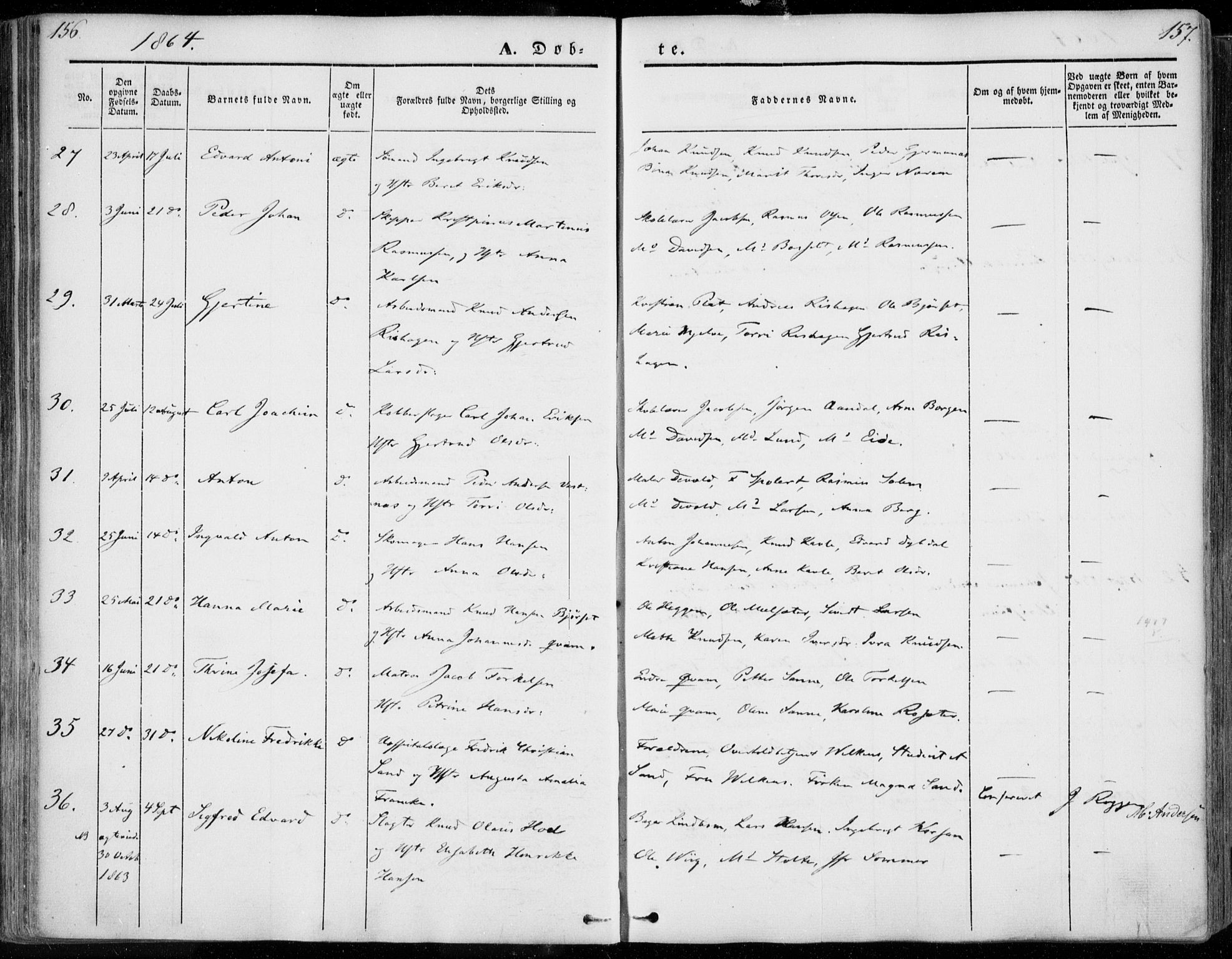 Ministerialprotokoller, klokkerbøker og fødselsregistre - Møre og Romsdal, SAT/A-1454/558/L0689: Parish register (official) no. 558A03, 1843-1872, p. 156-157