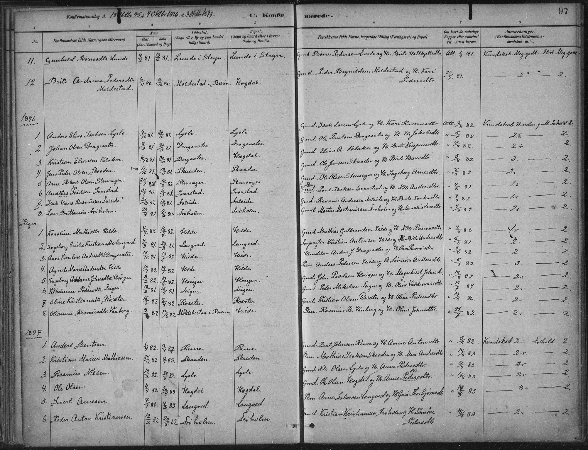 Innvik sokneprestembete, AV/SAB-A-80501: Parish register (official) no. B  1, 1879-1902, p. 97