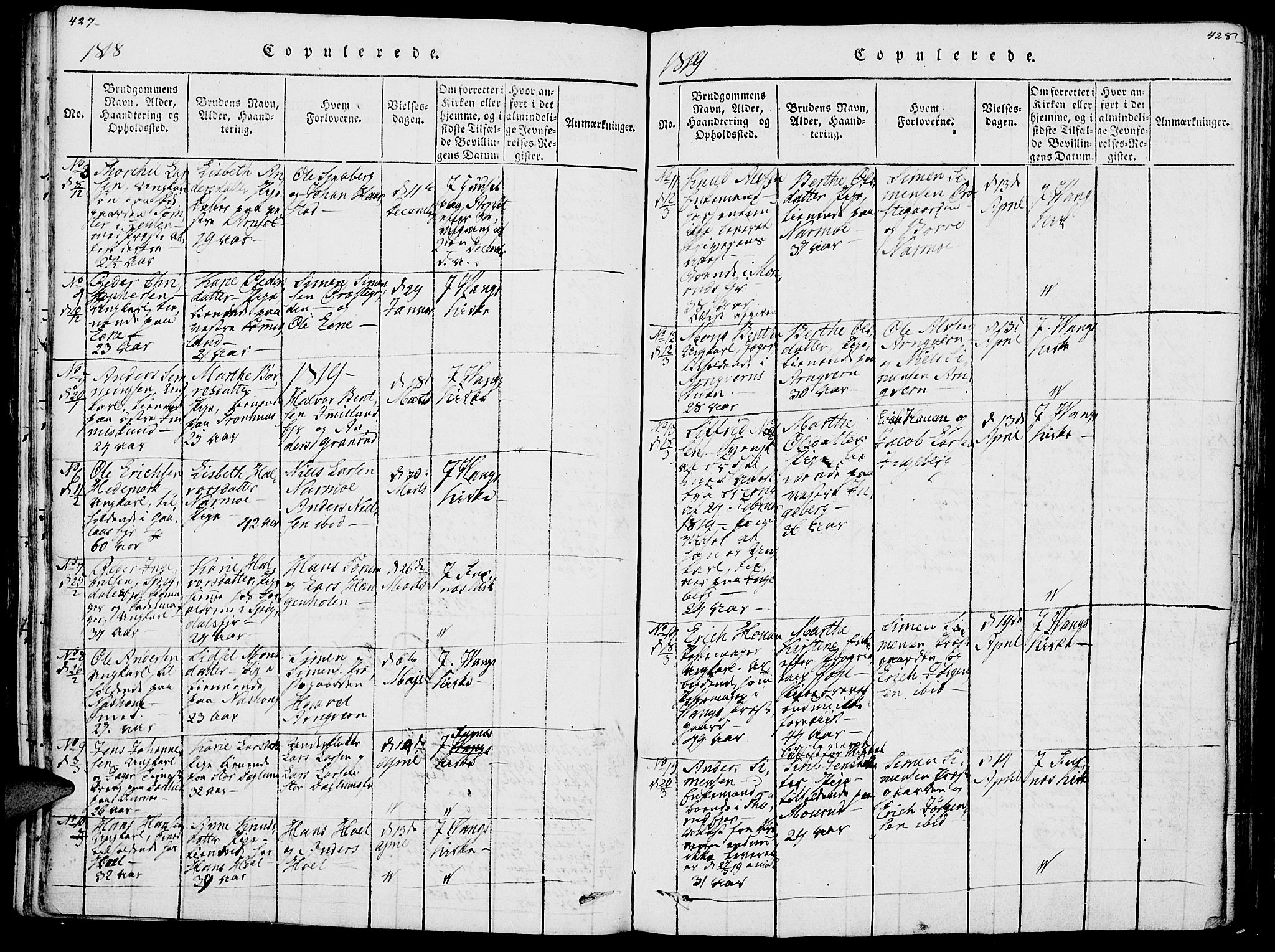 Vang prestekontor, Hedmark, AV/SAH-PREST-008/H/Ha/Haa/L0007: Parish register (official) no. 7, 1813-1826, p. 427-428