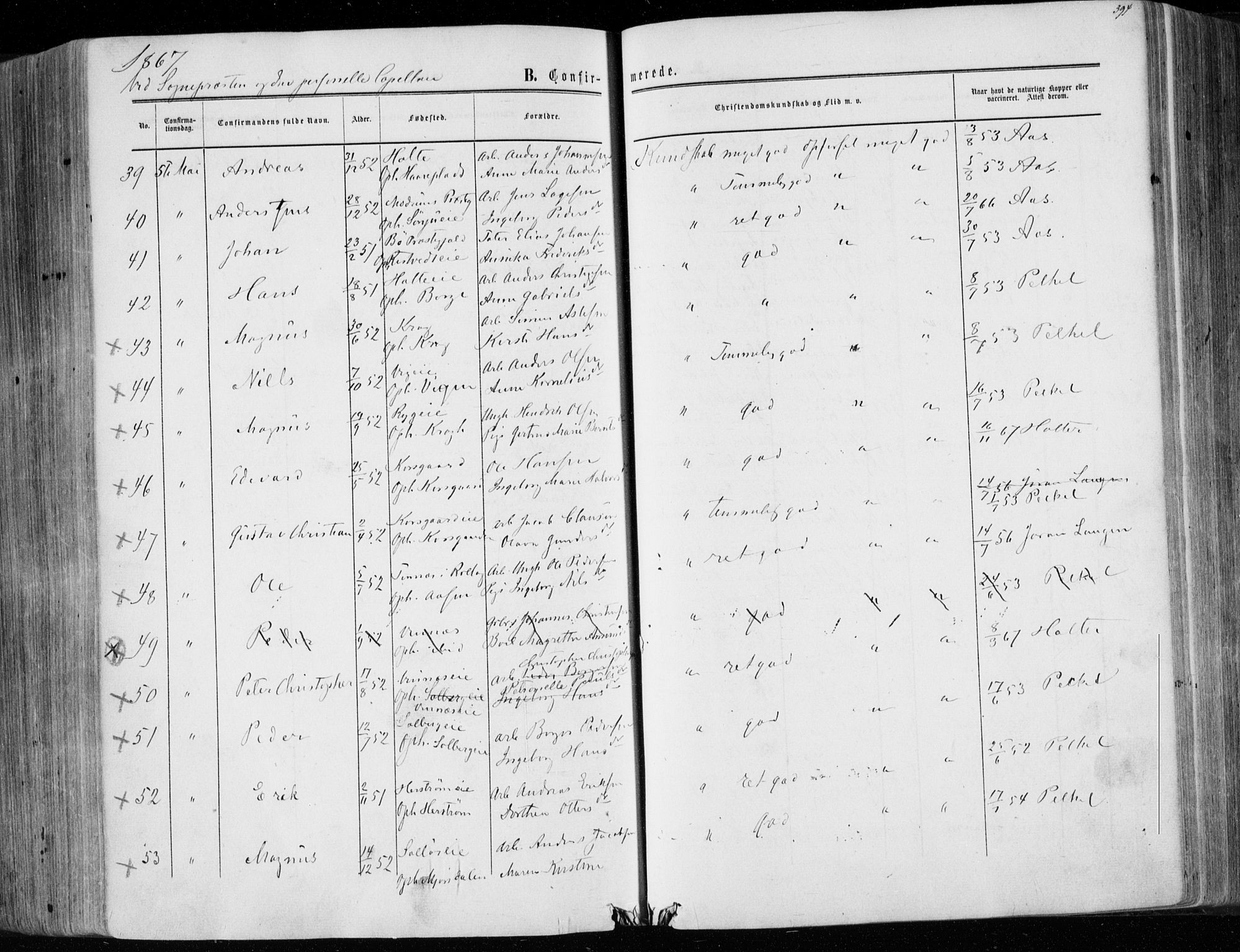 Eiker kirkebøker, AV/SAKO-A-4/F/Fa/L0016: Parish register (official) no. I 16, 1860-1868, p. 394
