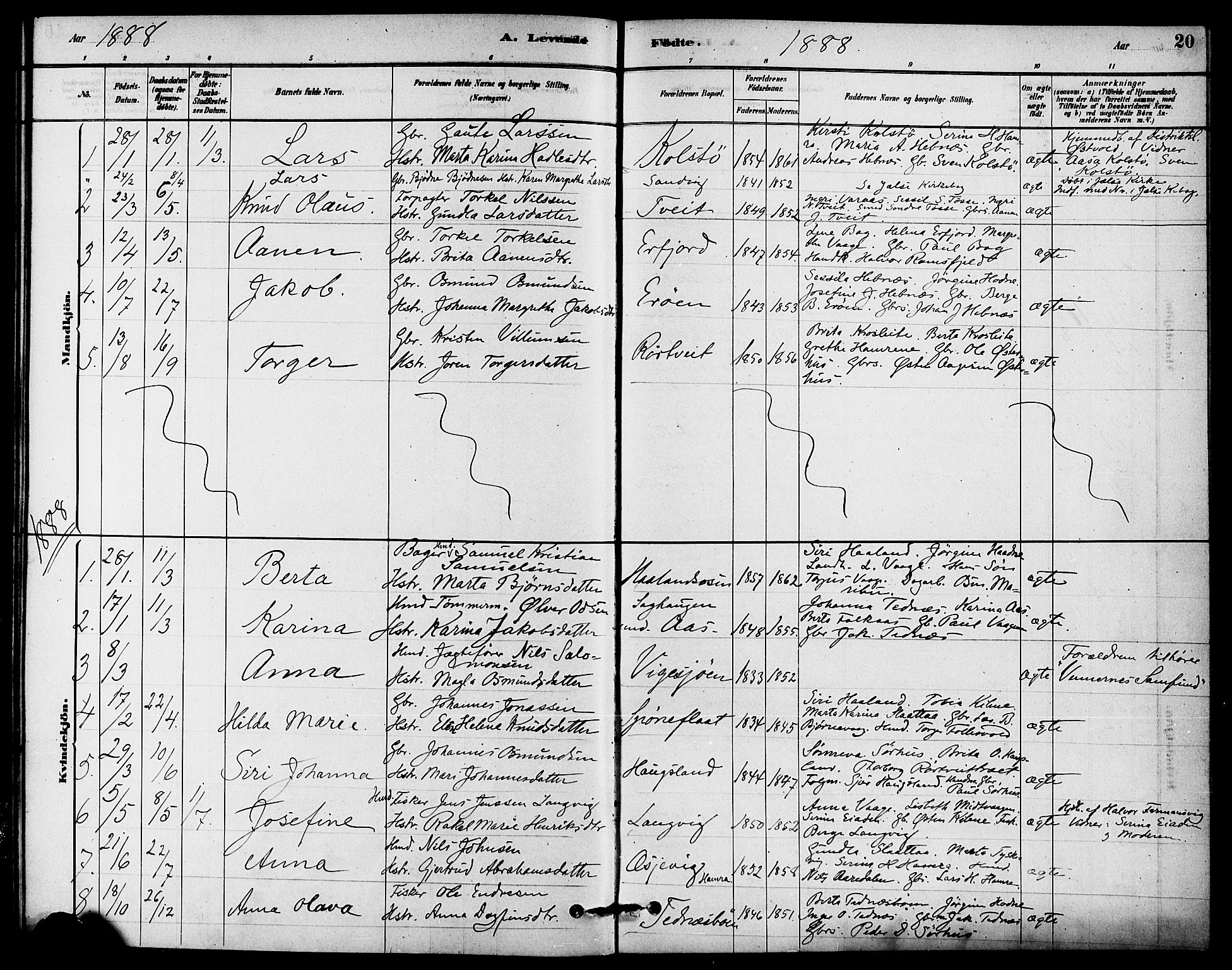 Jelsa sokneprestkontor, SAST/A-101842/01/IV: Parish register (official) no. A 9, 1878-1898, p. 20