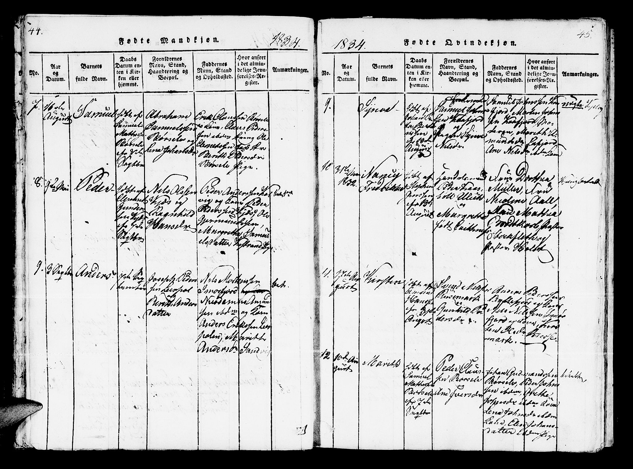 Kistrand/Porsanger sokneprestembete, SATØ/S-1351/H/Ha/L0003.kirke: Parish register (official) no. 3, 1825-1842, p. 44-45