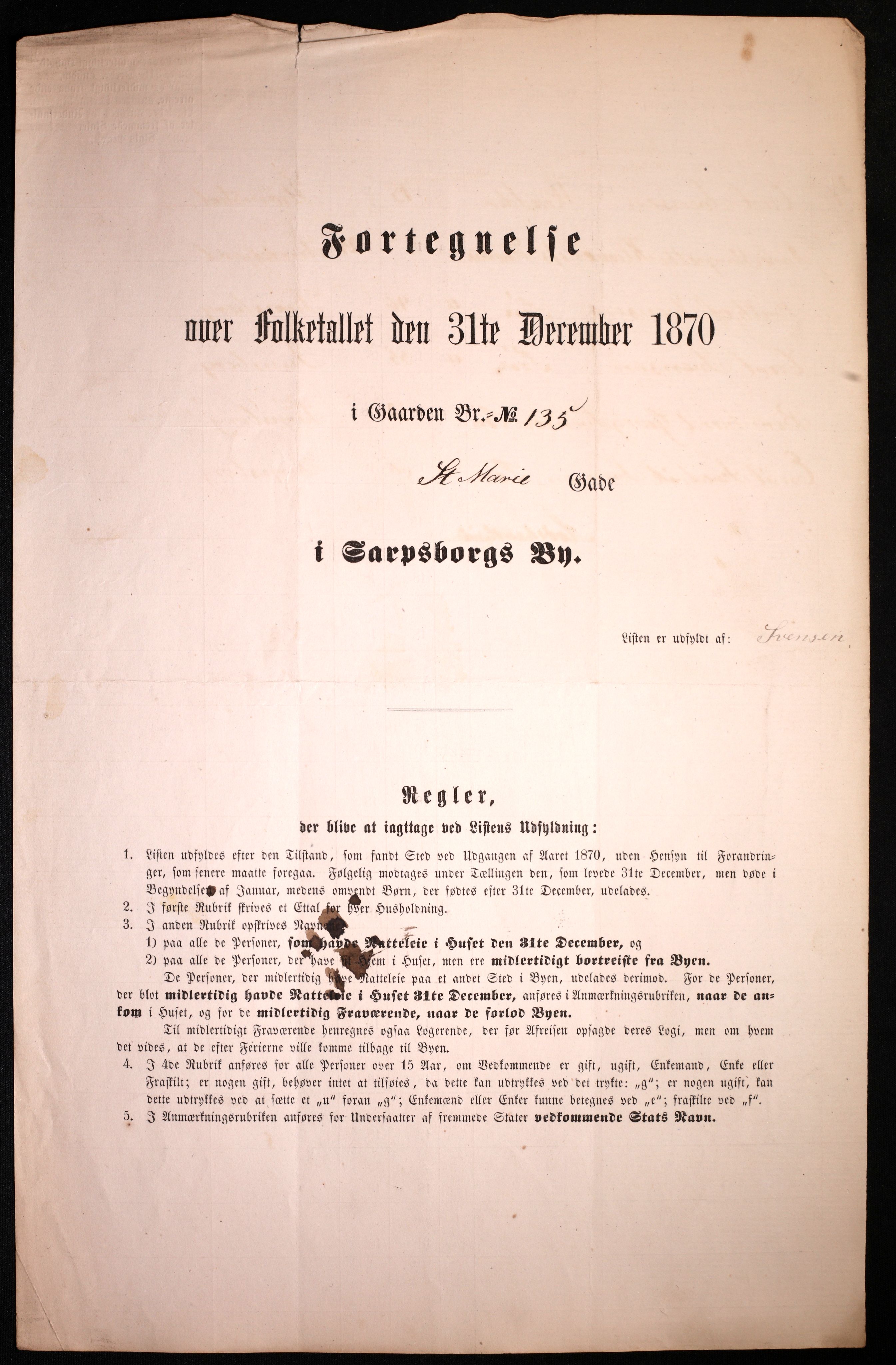 RA, 1870 census for 0102 Sarpsborg, 1870, p. 483