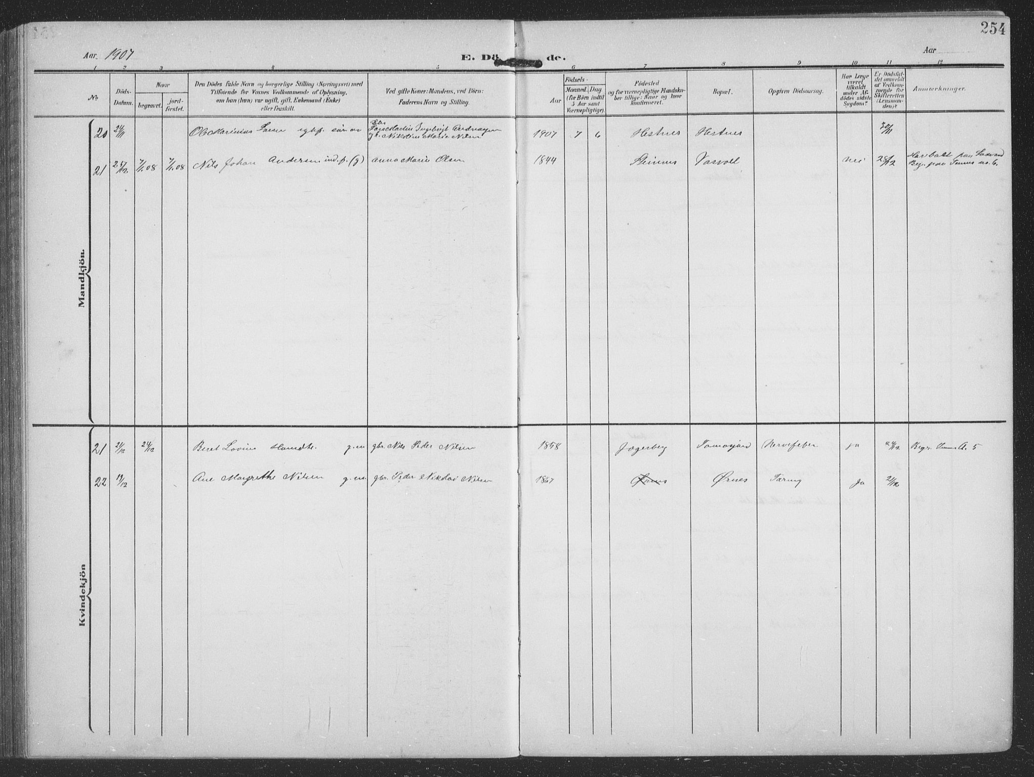 Balsfjord sokneprestembete, AV/SATØ-S-1303/G/Ga/L0009klokker: Parish register (copy) no. 9, 1906-1920, p. 254