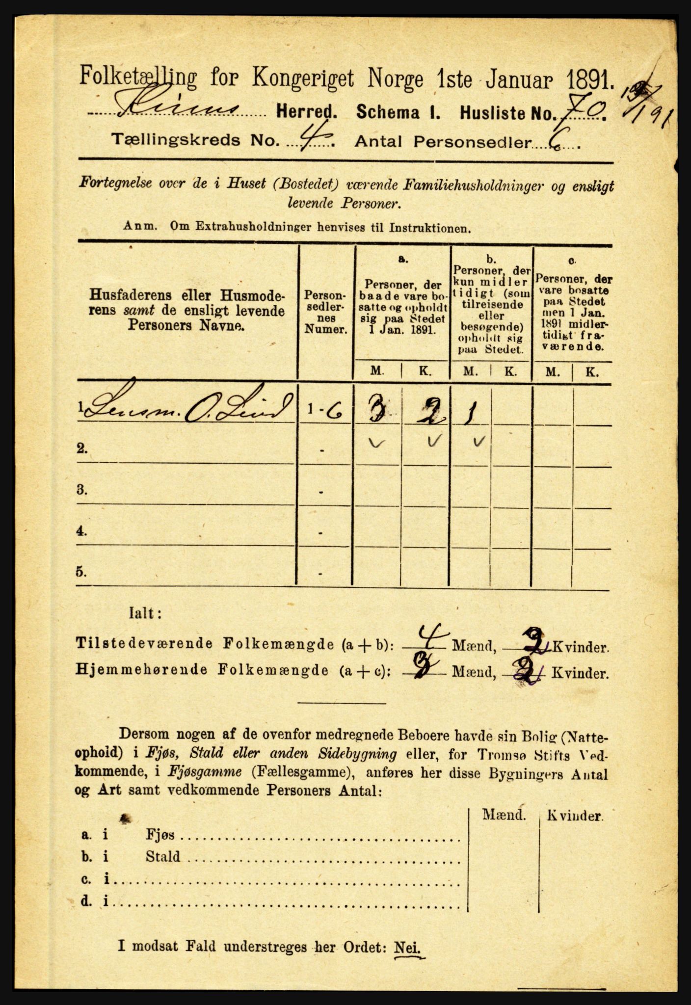 RA, 1891 census for 1437 Kinn, 1891, p. 1325