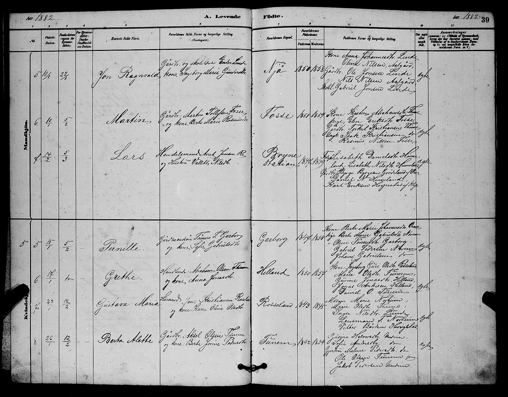 Lye sokneprestkontor, AV/SAST-A-101794/001/30BB/L0006: Parish register (copy) no. B 6, 1879-1888, p. 39