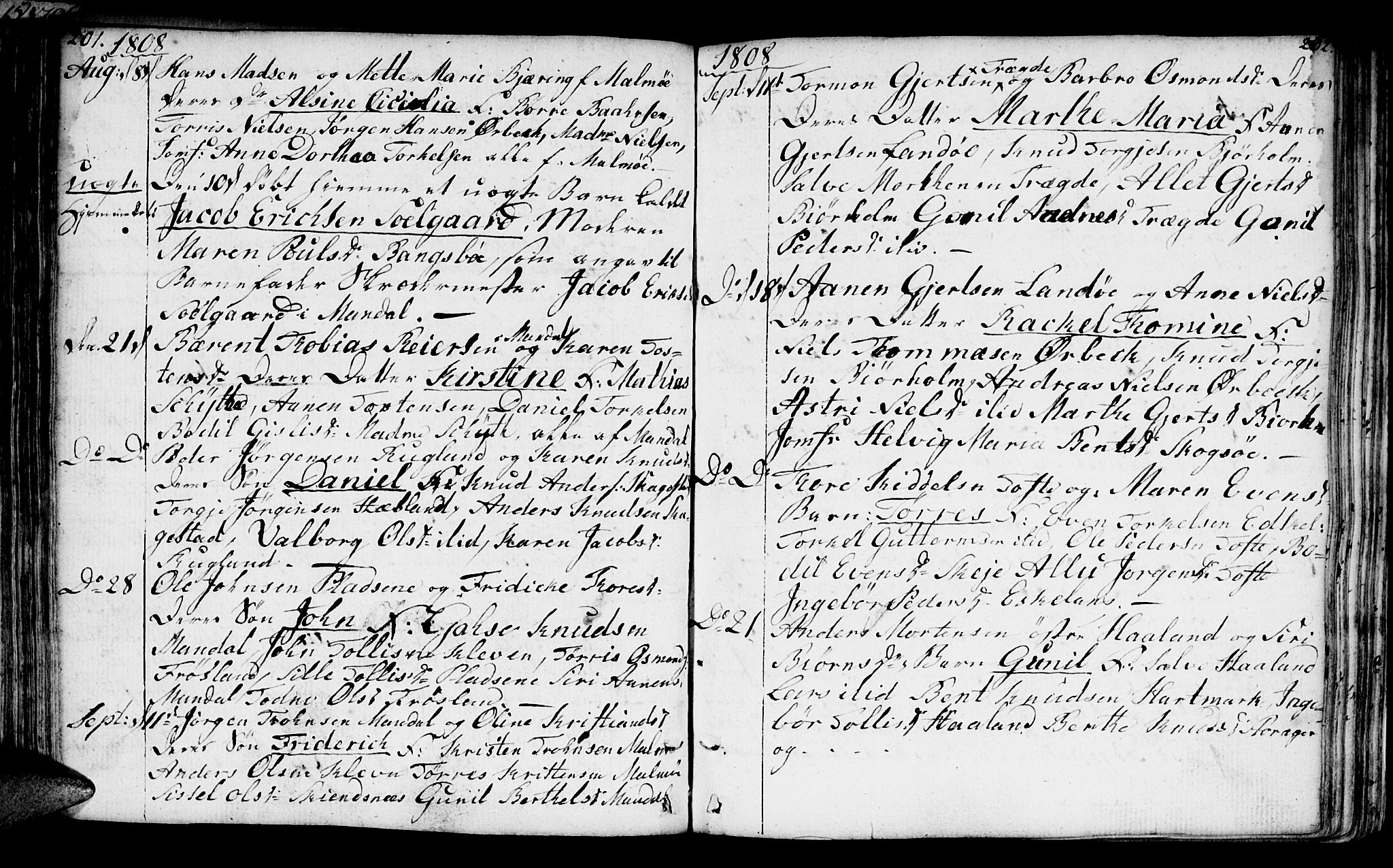 Mandal sokneprestkontor, AV/SAK-1111-0030/F/Fa/Faa/L0008: Parish register (official) no. A 8, 1794-1817, p. 201-202