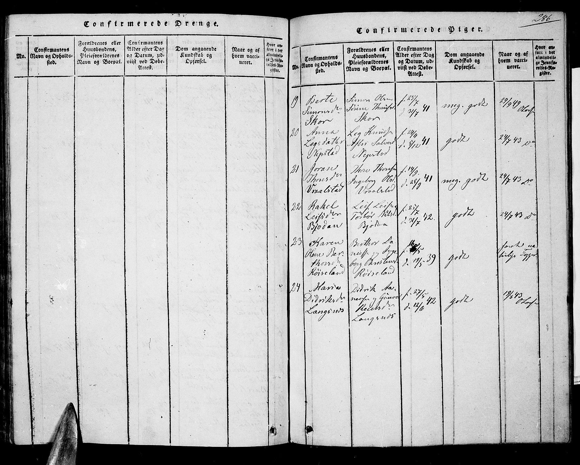 Nord-Audnedal sokneprestkontor, AV/SAK-1111-0032/F/Fa/Faa/L0001: Parish register (official) no. A 1, 1815-1856, p. 286