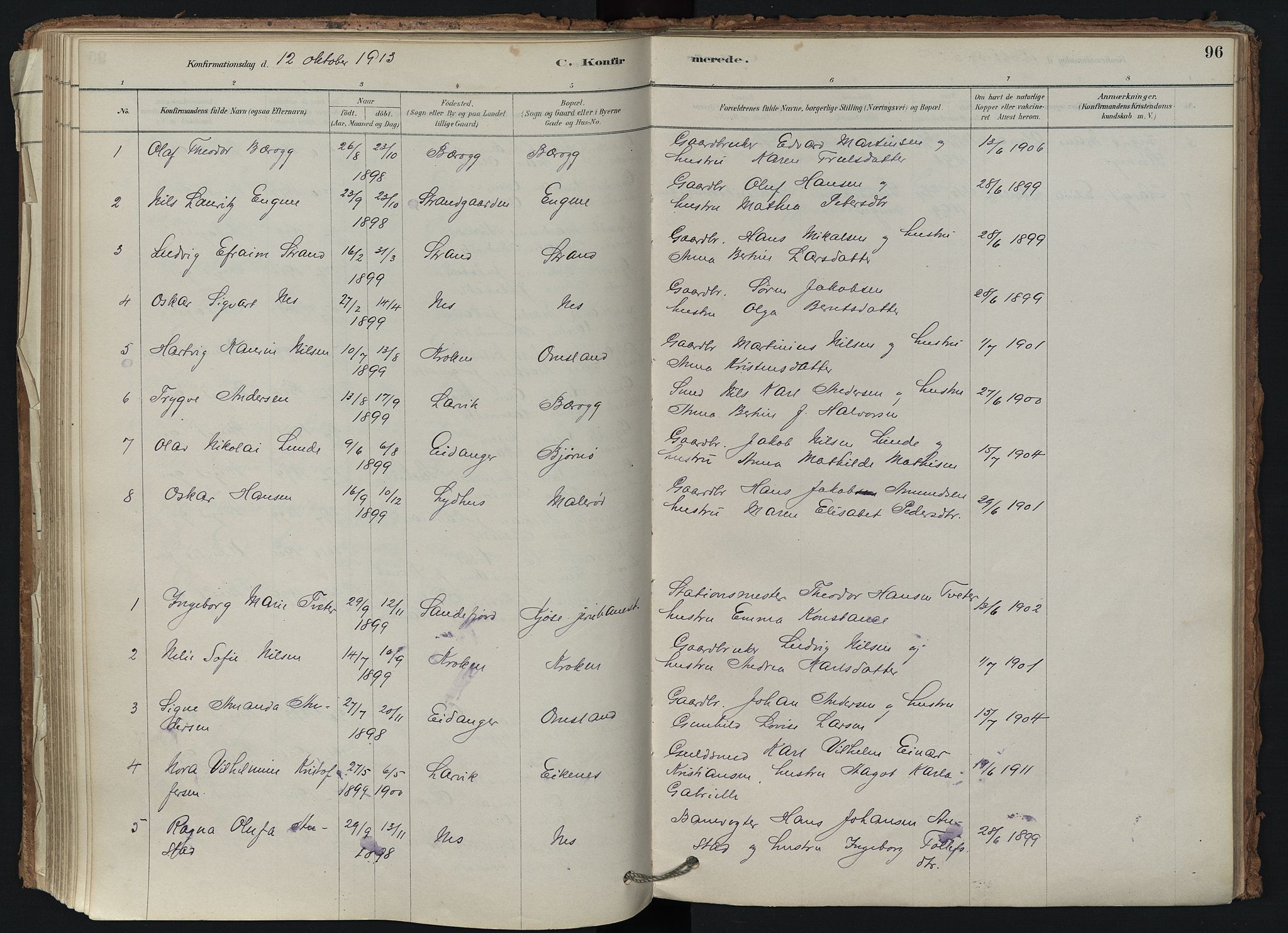 Brunlanes kirkebøker, AV/SAKO-A-342/F/Fd/L0001: Parish register (official) no. IV 1, 1878-1917, p. 96