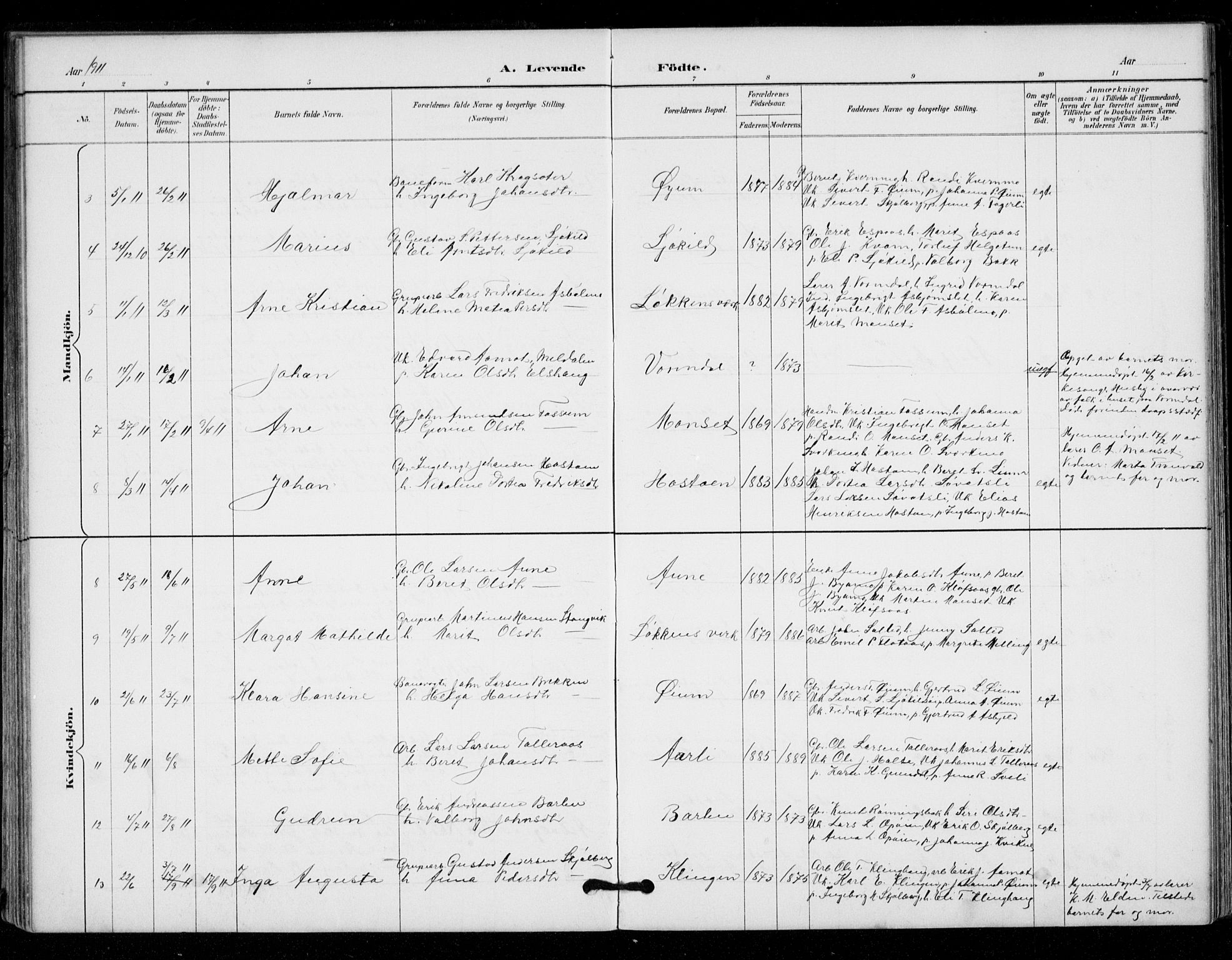 Ministerialprotokoller, klokkerbøker og fødselsregistre - Sør-Trøndelag, AV/SAT-A-1456/671/L0841: Parish register (official) no. 671A03, 1893-1915