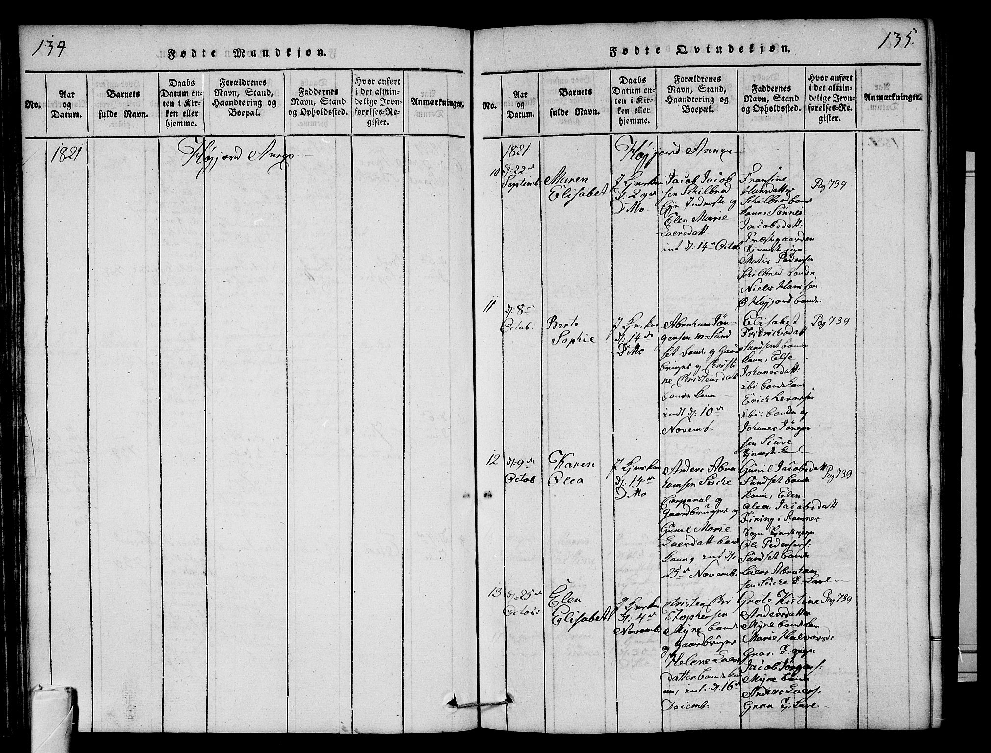 Andebu kirkebøker, AV/SAKO-A-336/G/Ga/L0001: Parish register (copy) no. I 1 /2, 1815-1823, p. 134-135