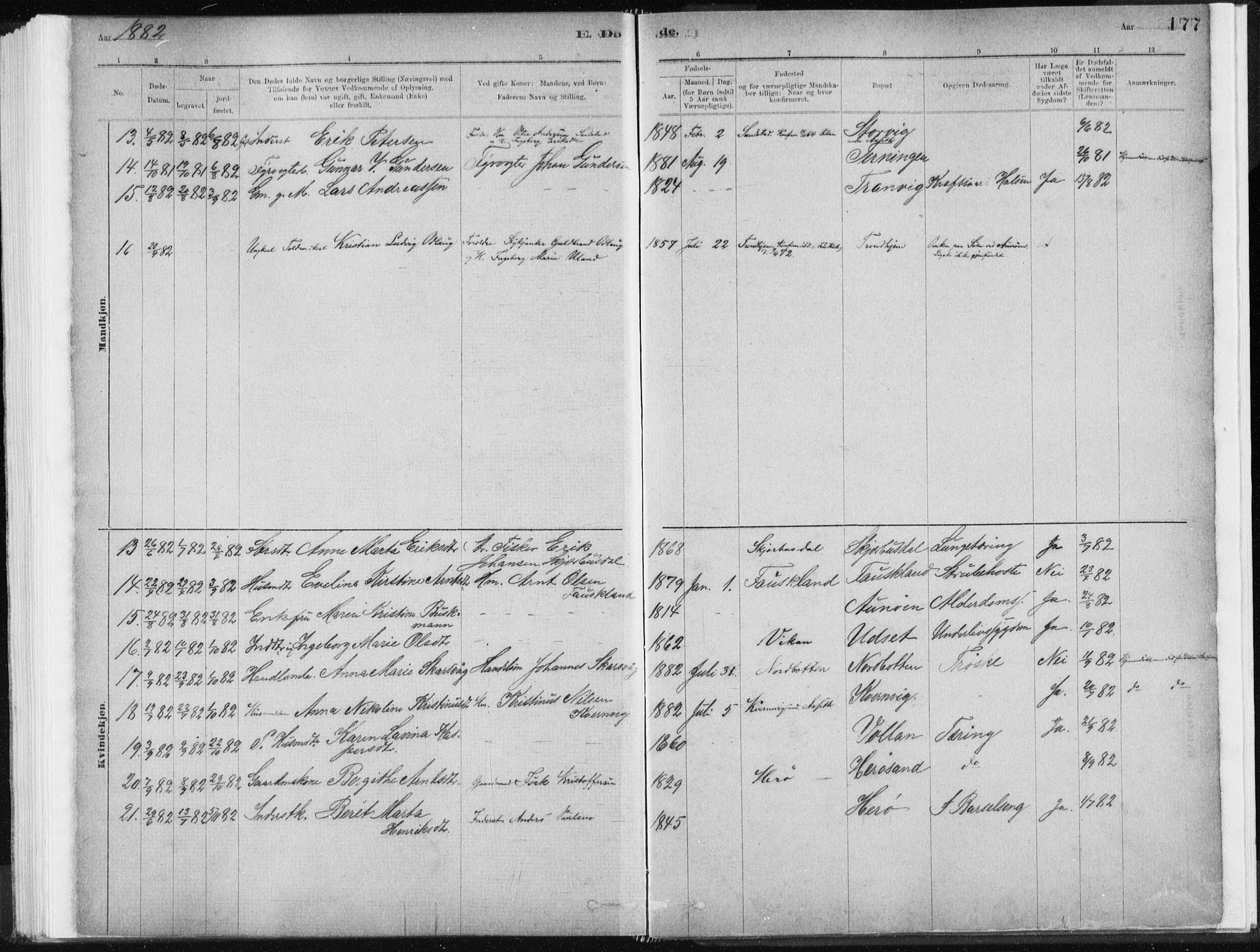 Ministerialprotokoller, klokkerbøker og fødselsregistre - Sør-Trøndelag, SAT/A-1456/637/L0558: Parish register (official) no. 637A01, 1882-1899, p. 177