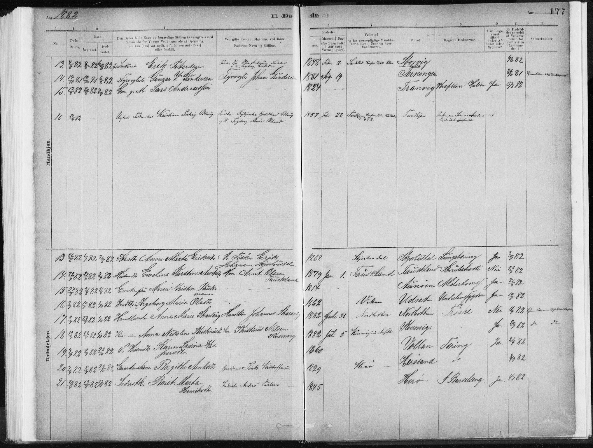 Ministerialprotokoller, klokkerbøker og fødselsregistre - Sør-Trøndelag, AV/SAT-A-1456/637/L0558: Parish register (official) no. 637A01, 1882-1899, p. 177