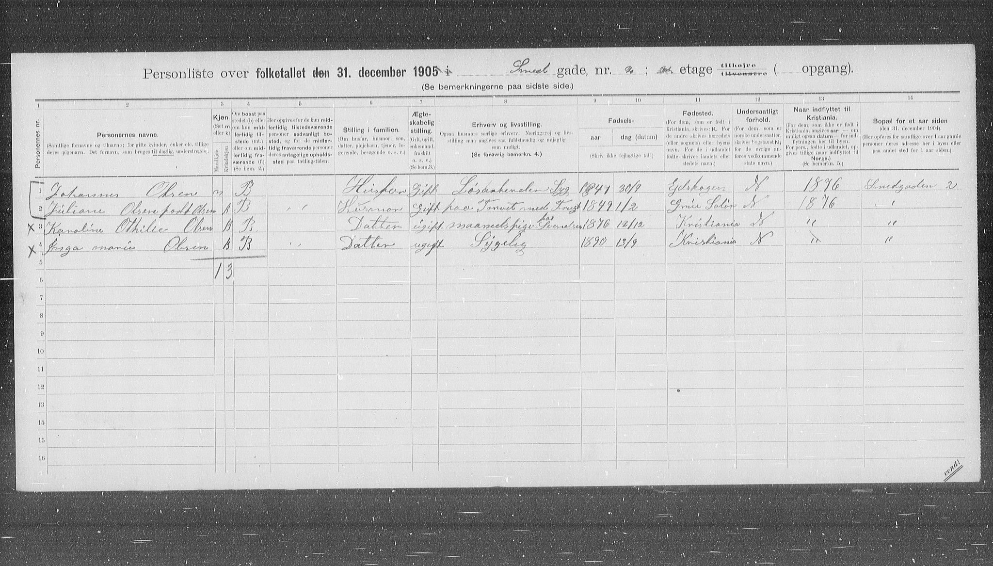 OBA, Municipal Census 1905 for Kristiania, 1905, p. 50388