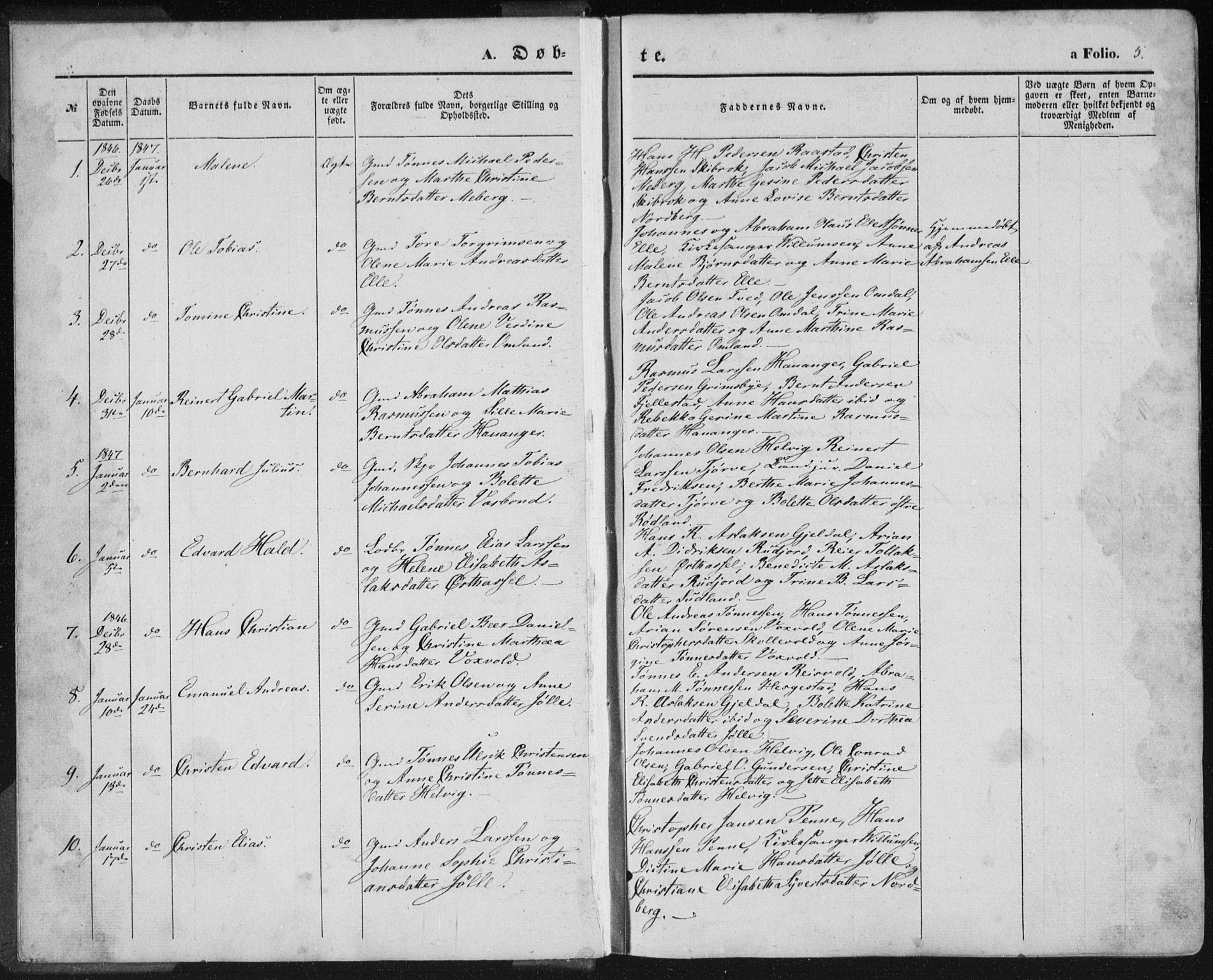 Lista sokneprestkontor, SAK/1111-0027/F/Fa/L0010: Parish register (official) no. A 10, 1846-1861, p. 5