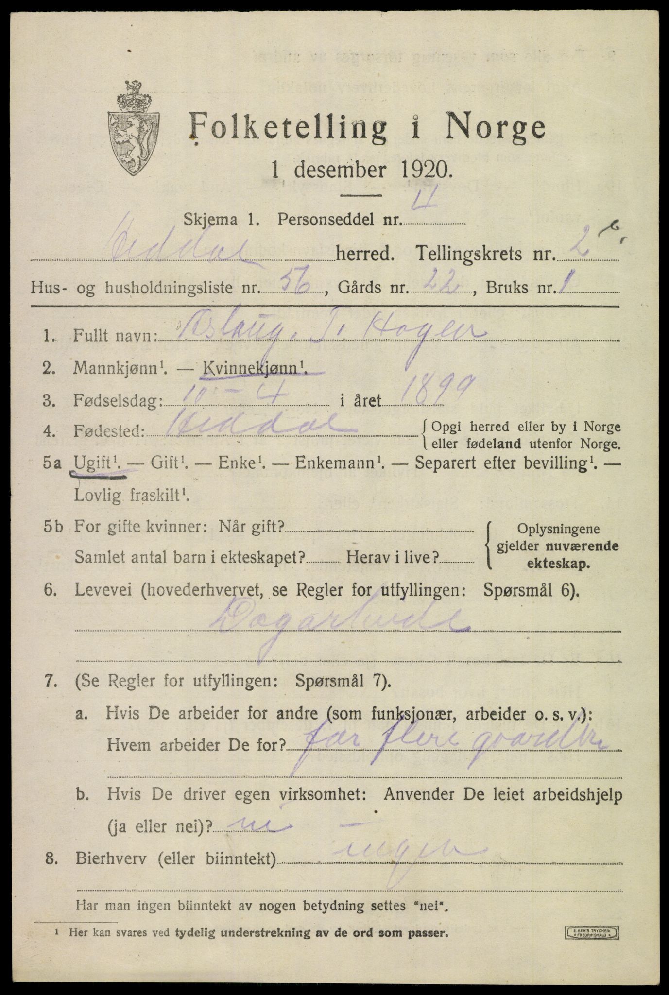 SAKO, 1920 census for Heddal, 1920, p. 3644