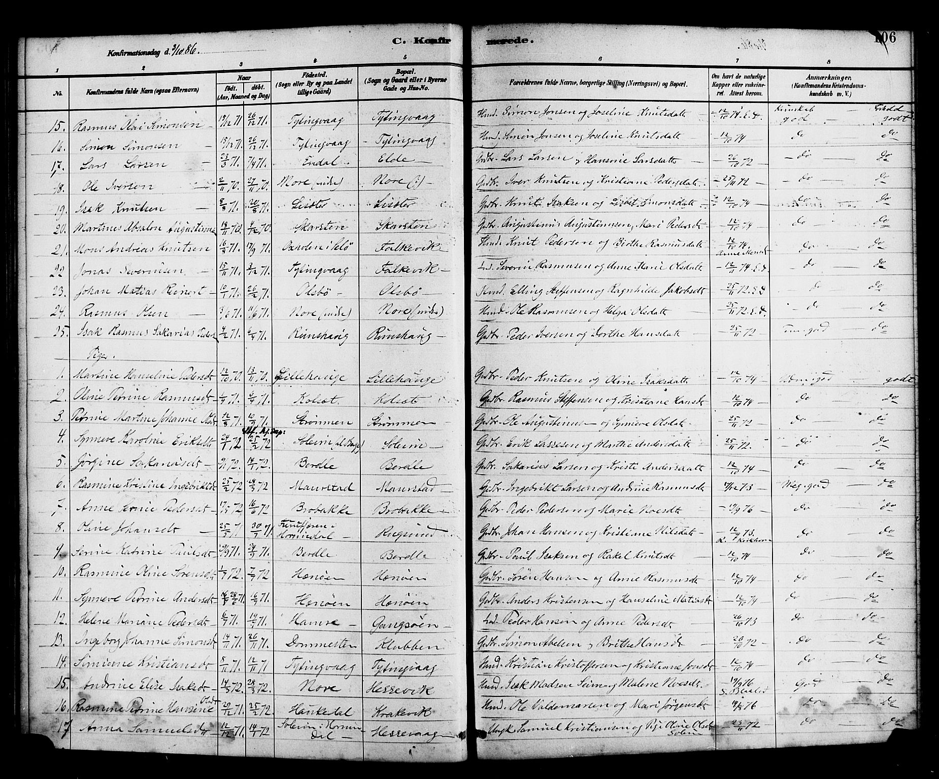 Davik sokneprestembete, AV/SAB-A-79701/H/Haa/Haad/L0001: Parish register (official) no. D 1, 1882-1900, p. 106