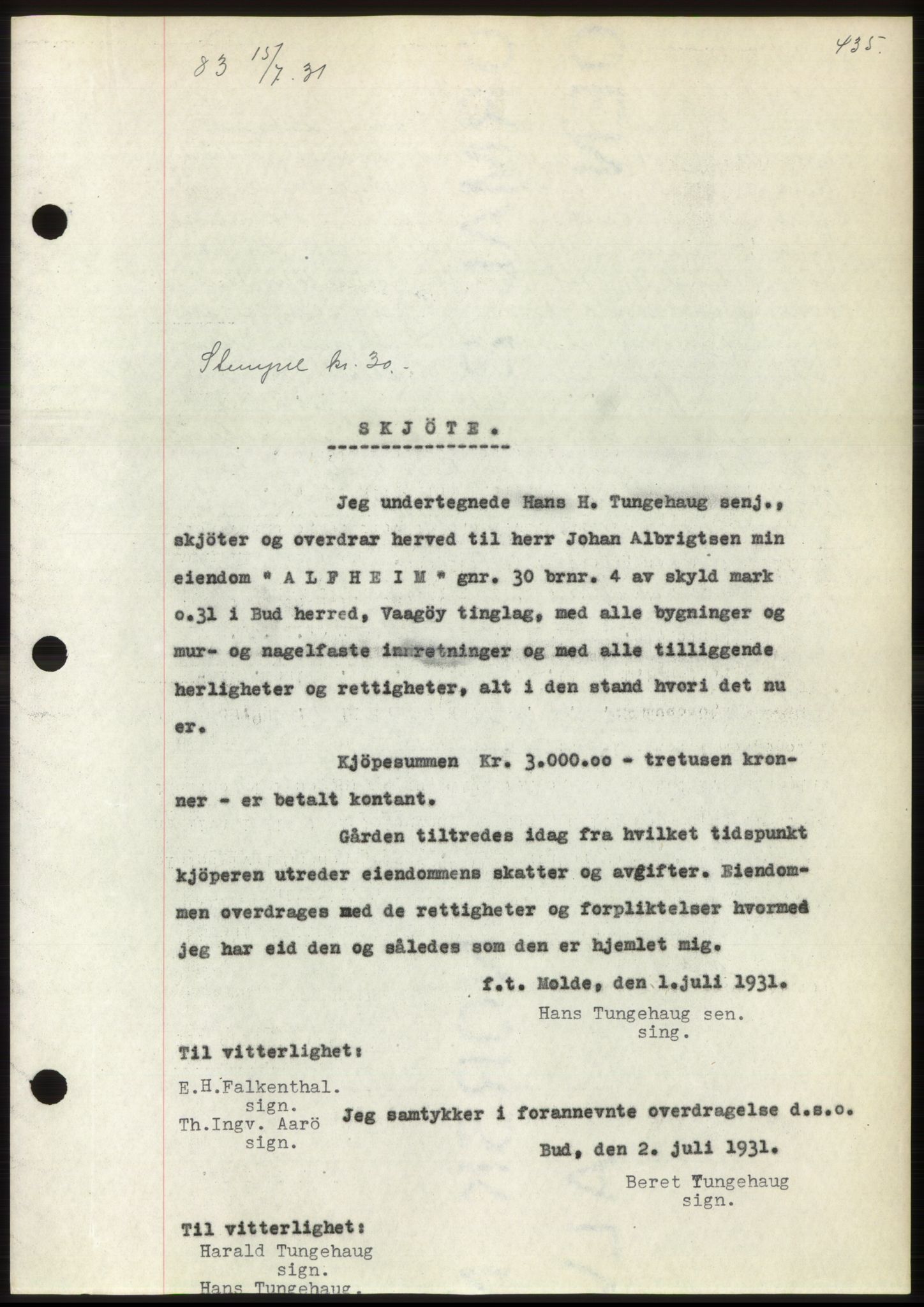 Romsdal sorenskriveri, AV/SAT-A-4149/1/2/2C/L0059: Mortgage book no. 53, 1931-1931, Deed date: 15.07.1931