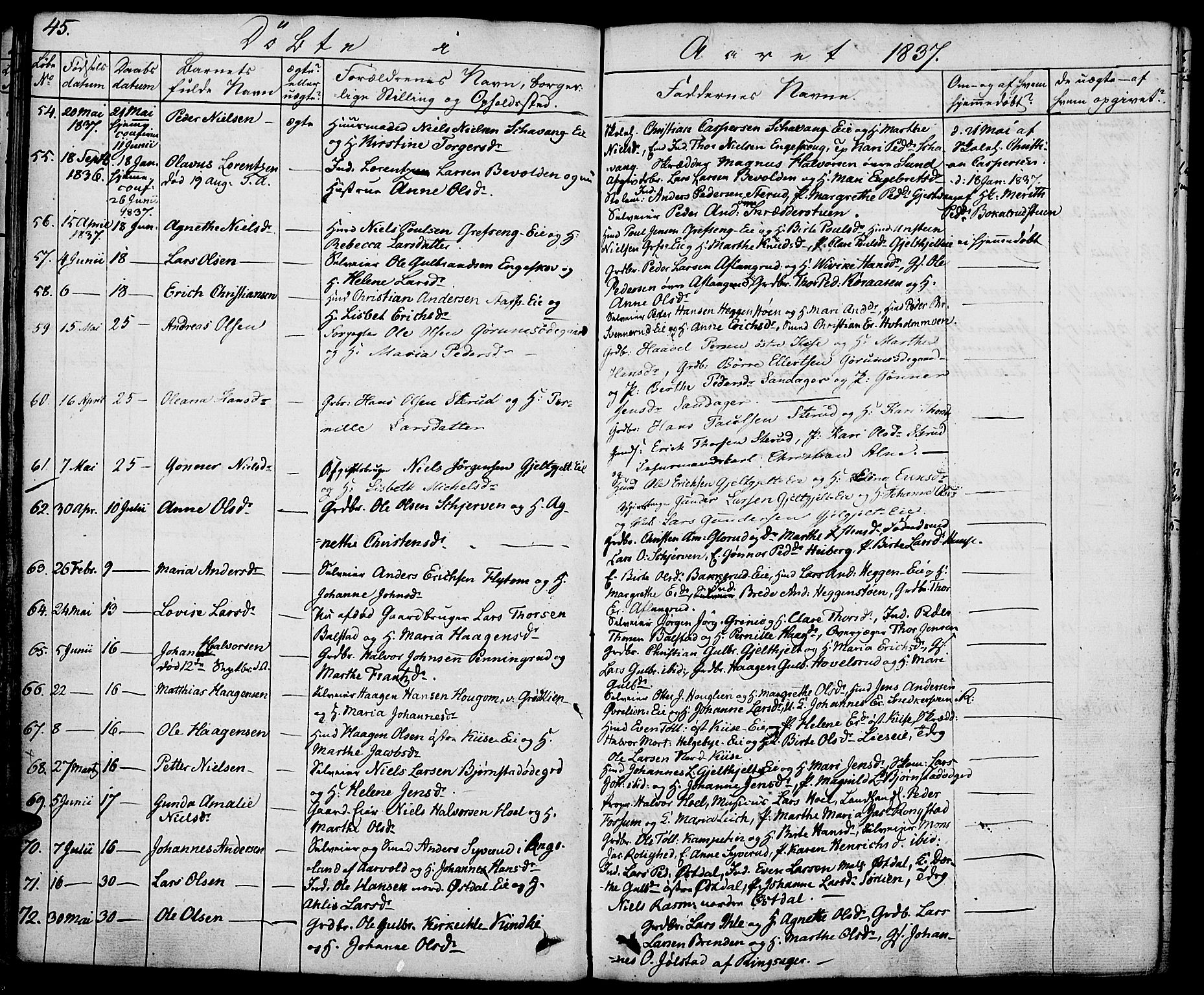 Nes prestekontor, Hedmark, SAH/PREST-020/K/Ka/L0003: Parish register (official) no. 3, 1827-1851, p. 45