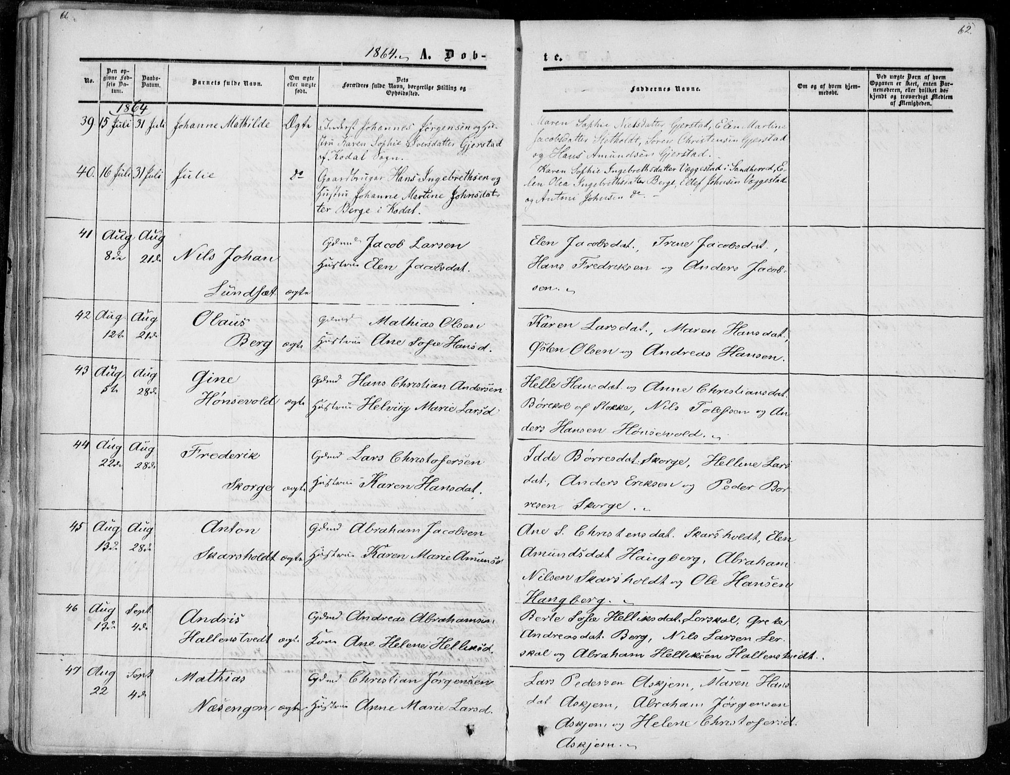 Andebu kirkebøker, AV/SAKO-A-336/F/Fa/L0005: Parish register (official) no. 5, 1857-1870, p. 61-62