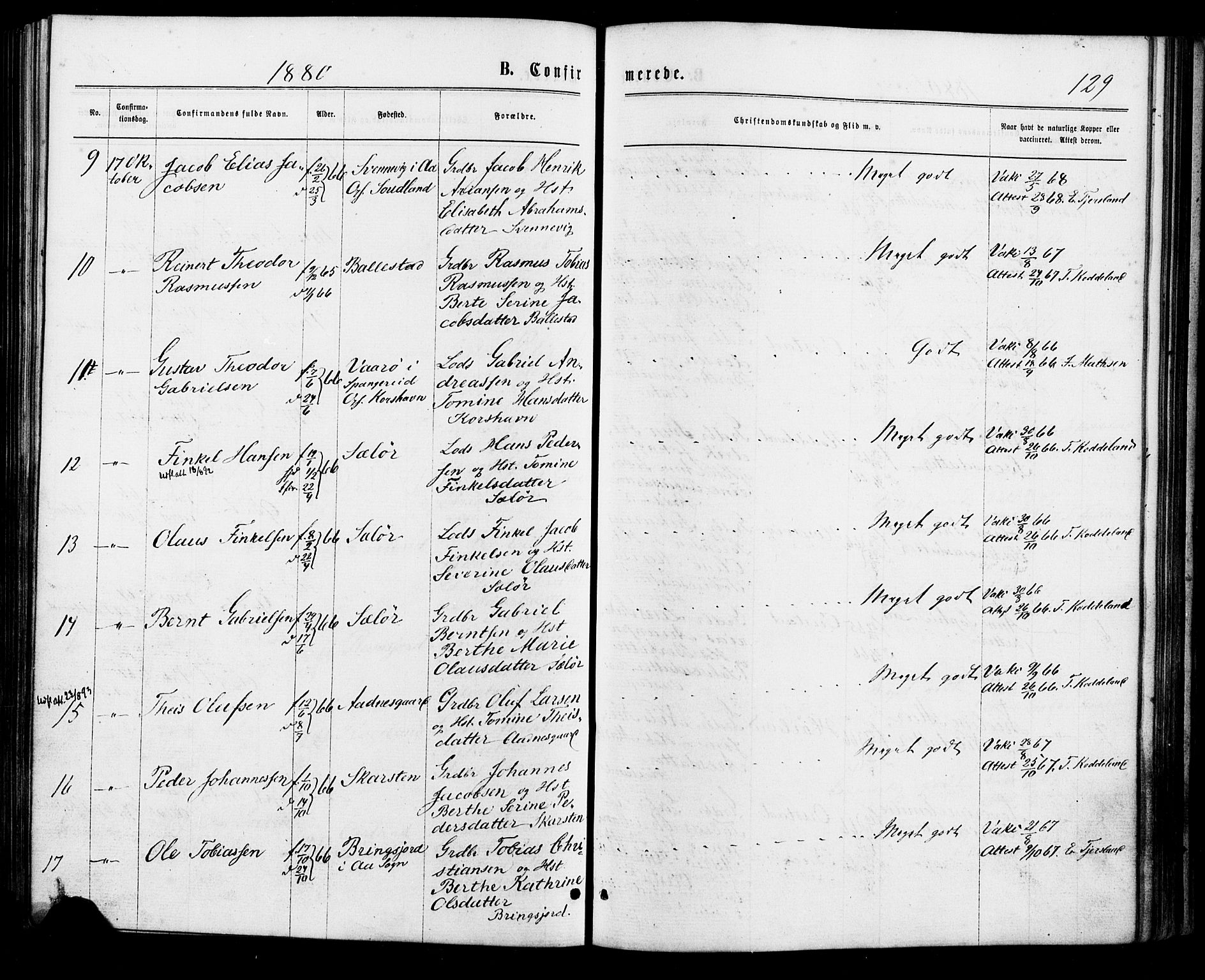 Lyngdal sokneprestkontor, AV/SAK-1111-0029/F/Fa/Faa/L0003: Parish register (official) no. A 3, 1871-1882, p. 129