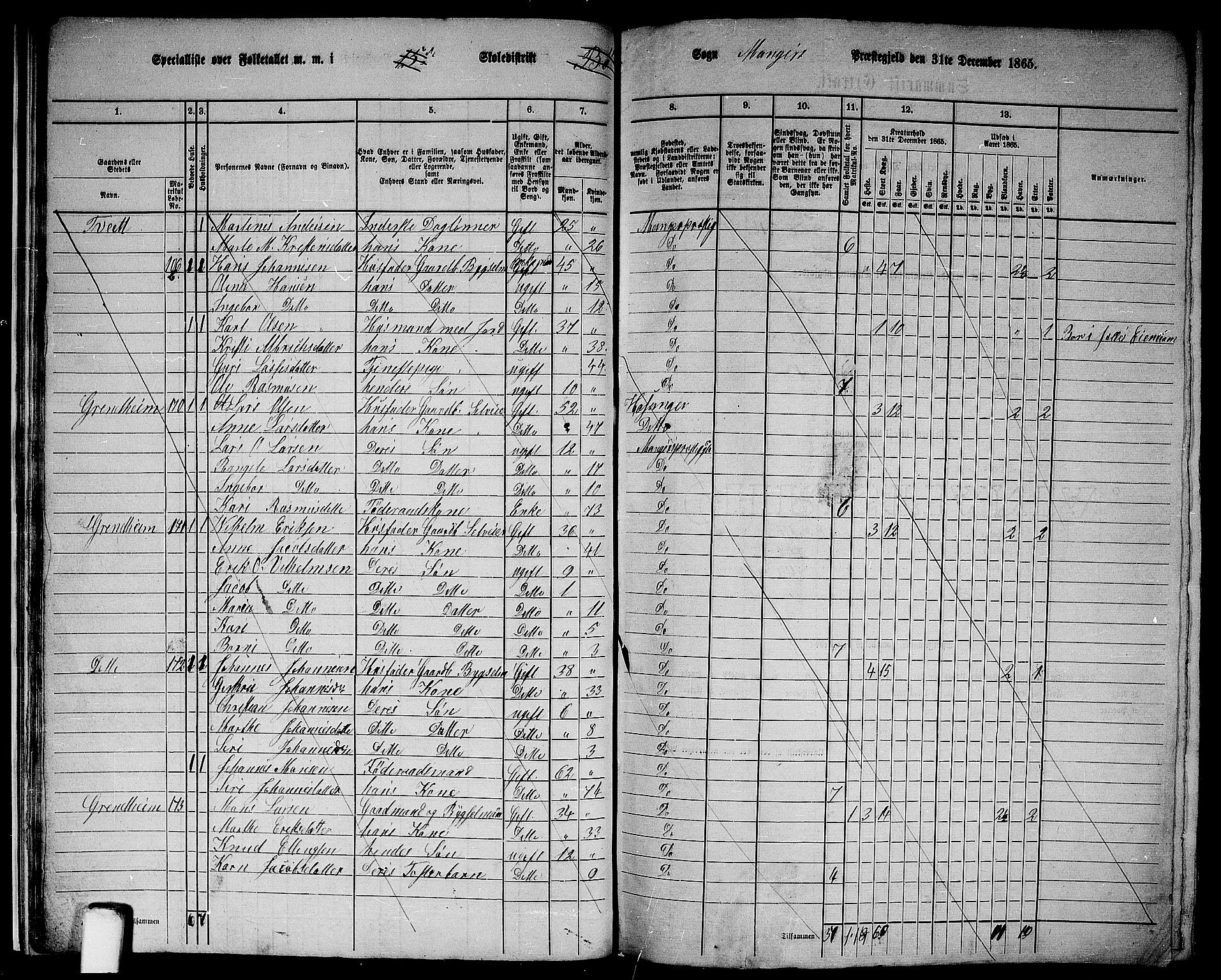 RA, 1865 census for Manger, 1865, p. 28