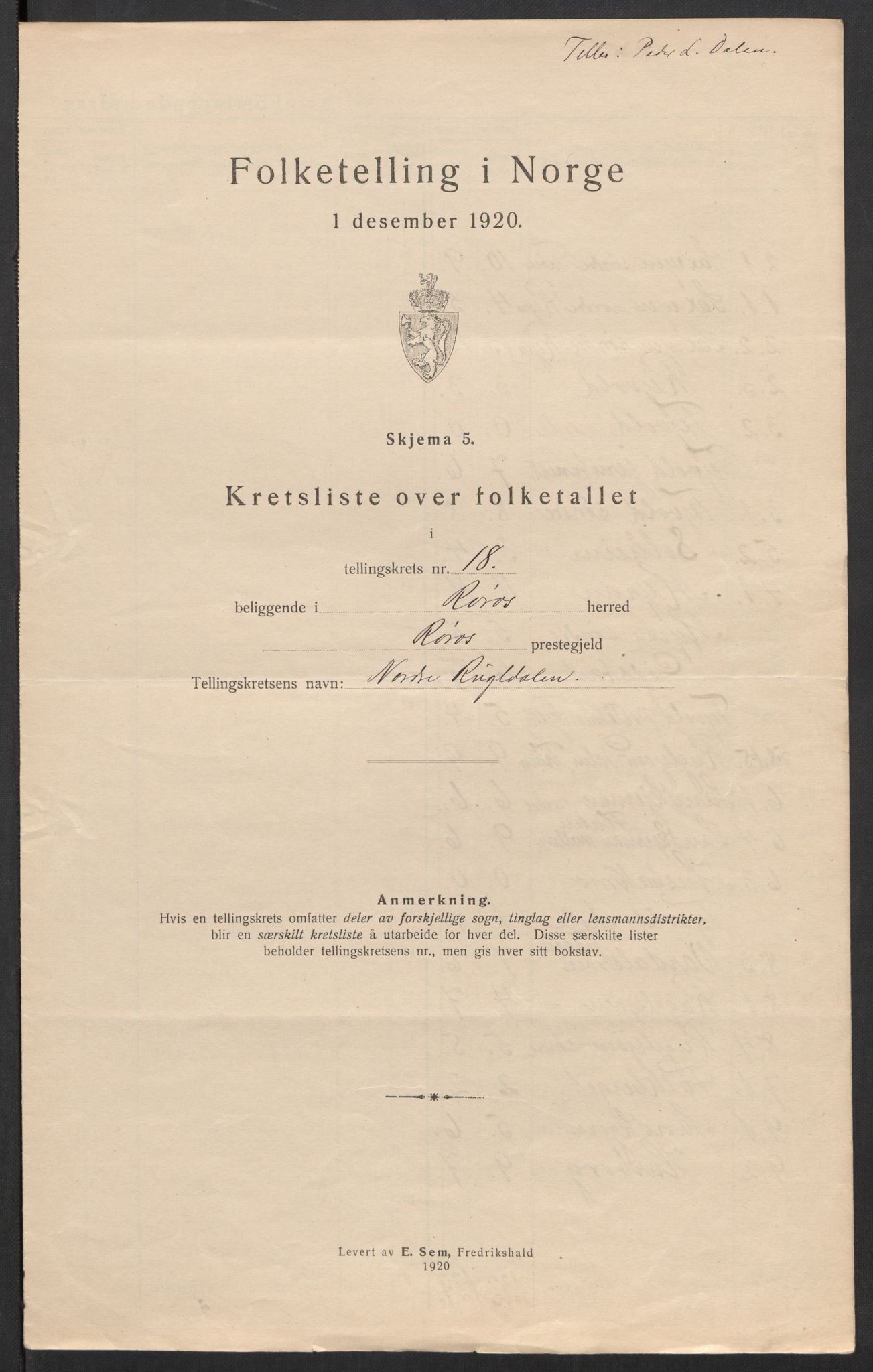 SAT, 1920 census for Røros, 1920, p. 57