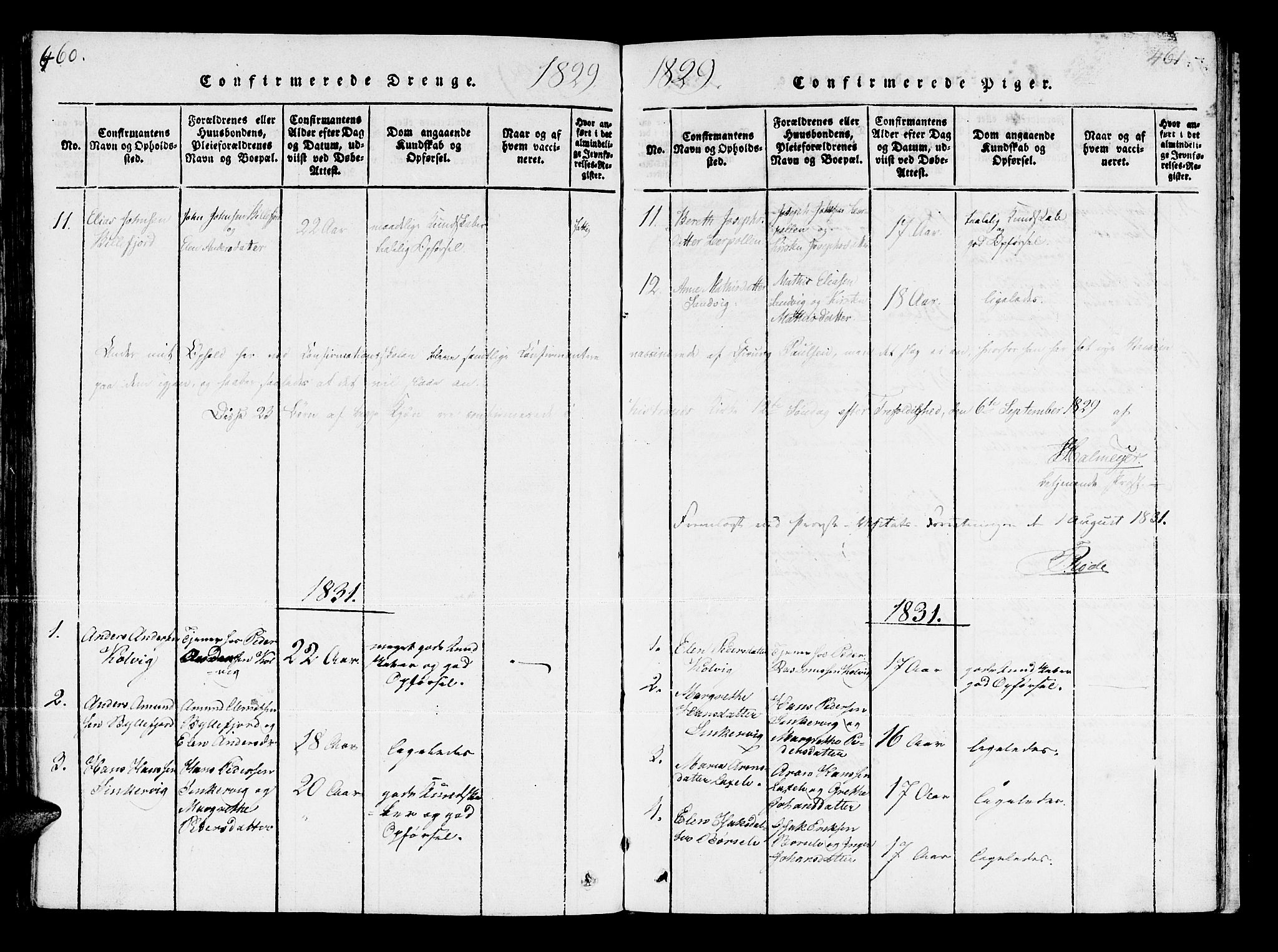 Kistrand/Porsanger sokneprestembete, AV/SATØ-S-1351/H/Ha/L0003.kirke: Parish register (official) no. 3, 1825-1842, p. 460-461