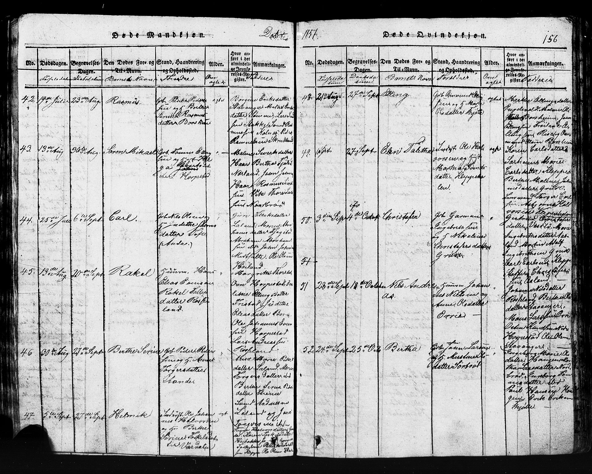 Klepp sokneprestkontor, SAST/A-101803/001/3/30BB/L0001: Parish register (copy) no.  B 1, 1816-1859, p. 156