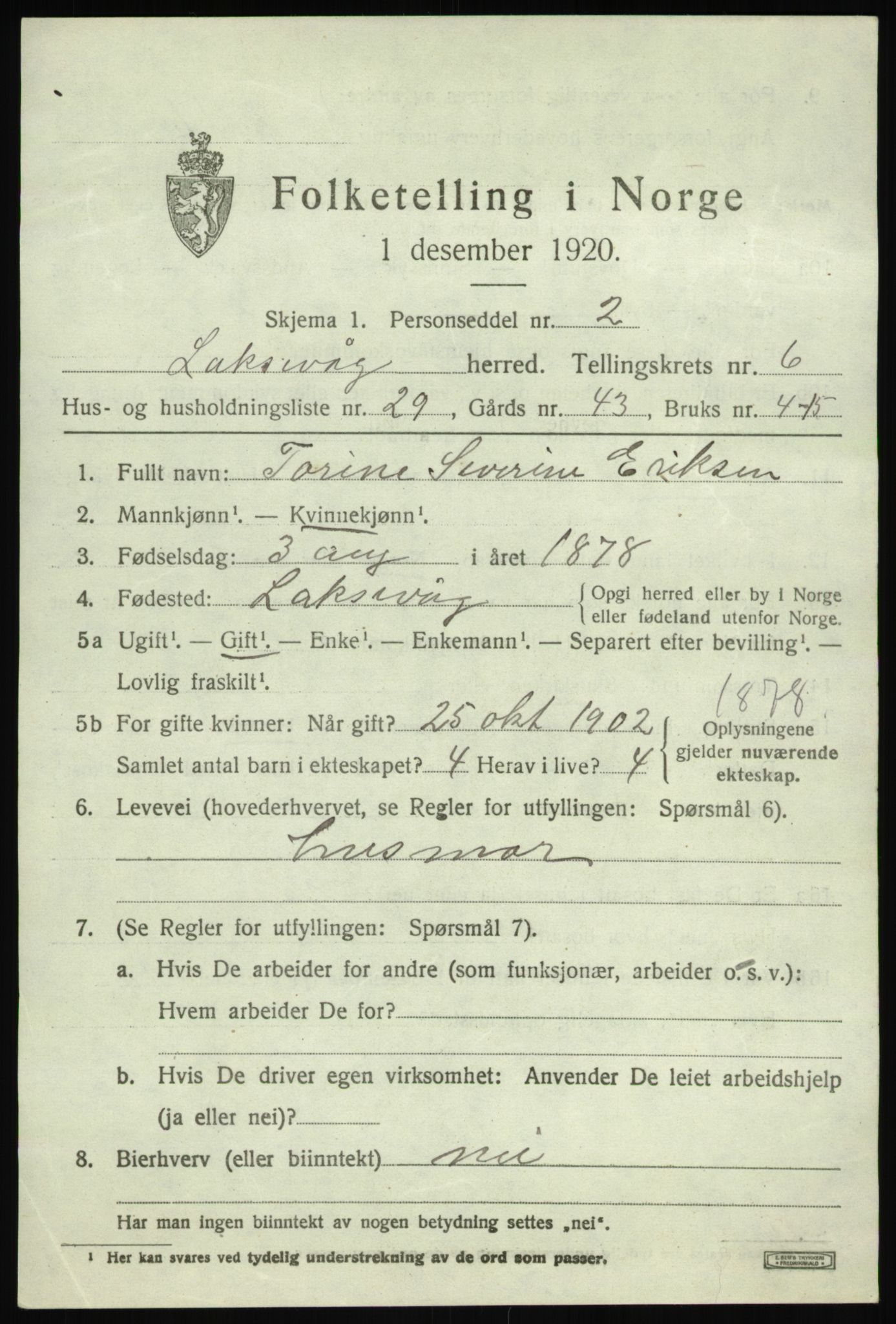 SAB, 1920 census for Laksevåg, 1920, p. 17514